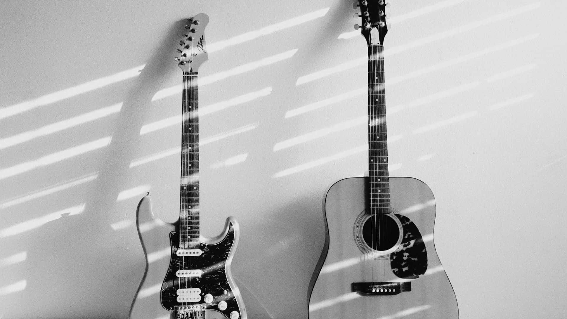 Black and White Guitar, 1920 x 1080, striped sunlight, Full HD Desktop Wallpaper
