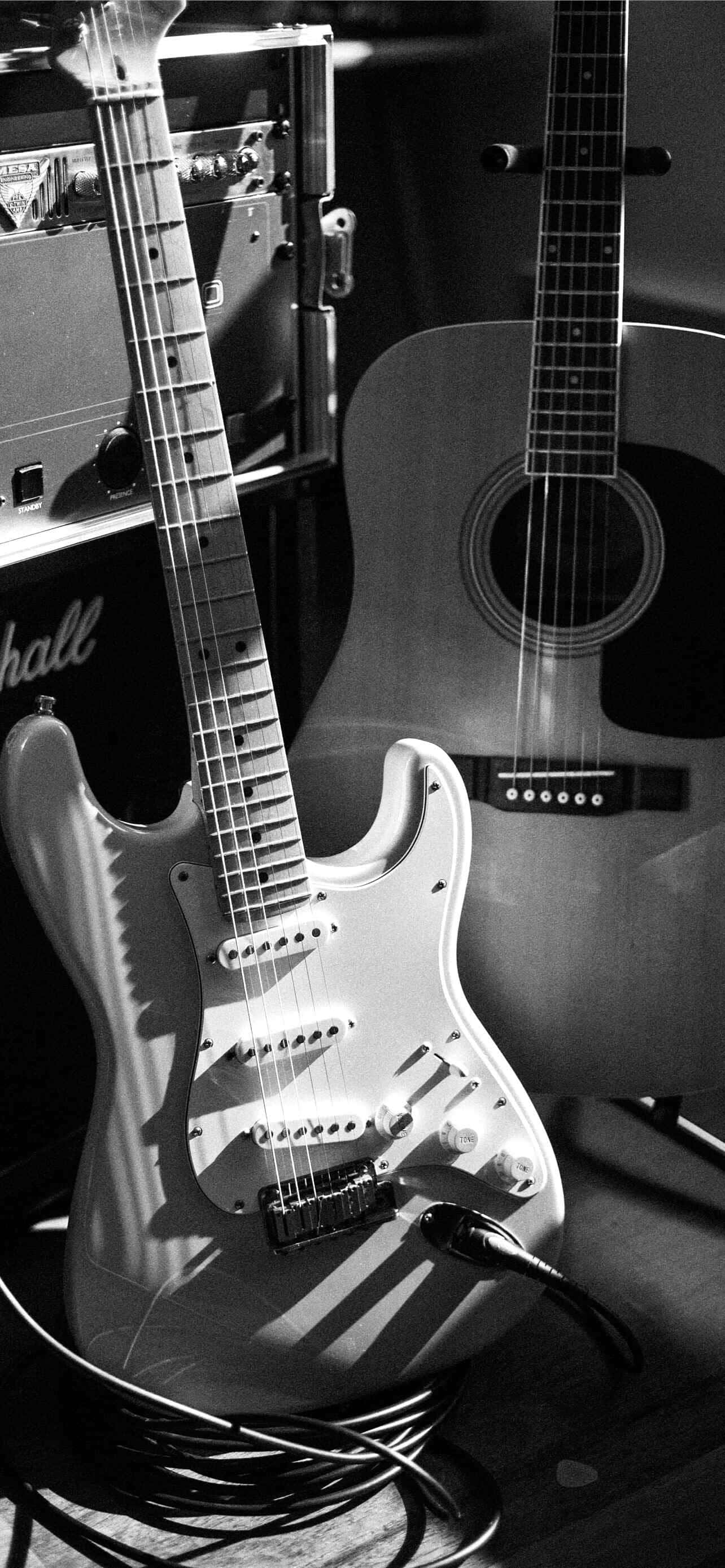 electric guitar, acoustic guitar, Marshall amp, 2K Phone Wallpaper