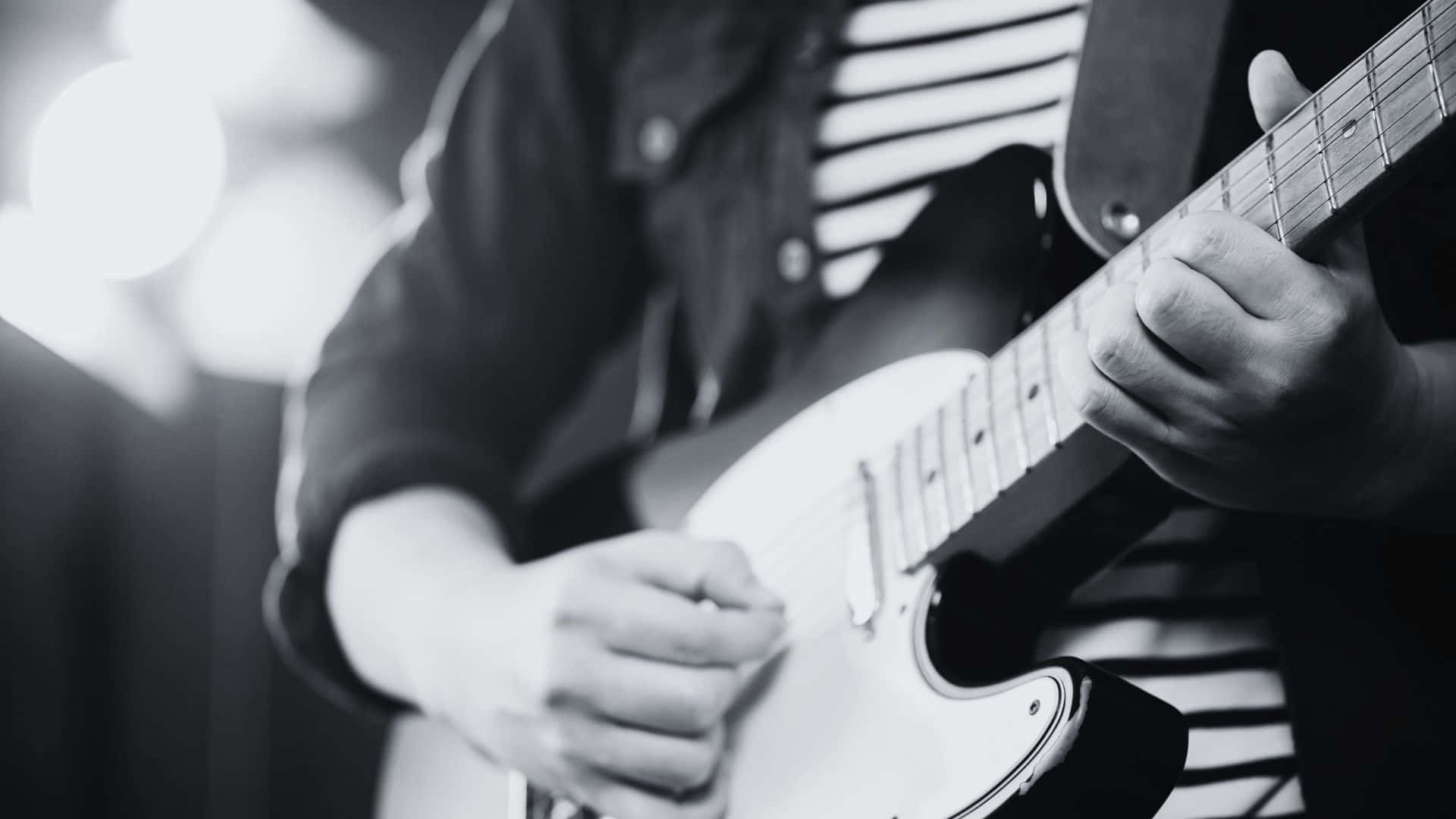 white electric guitar, bright stage lights, black and white, Full HD Desktop Wallpaper