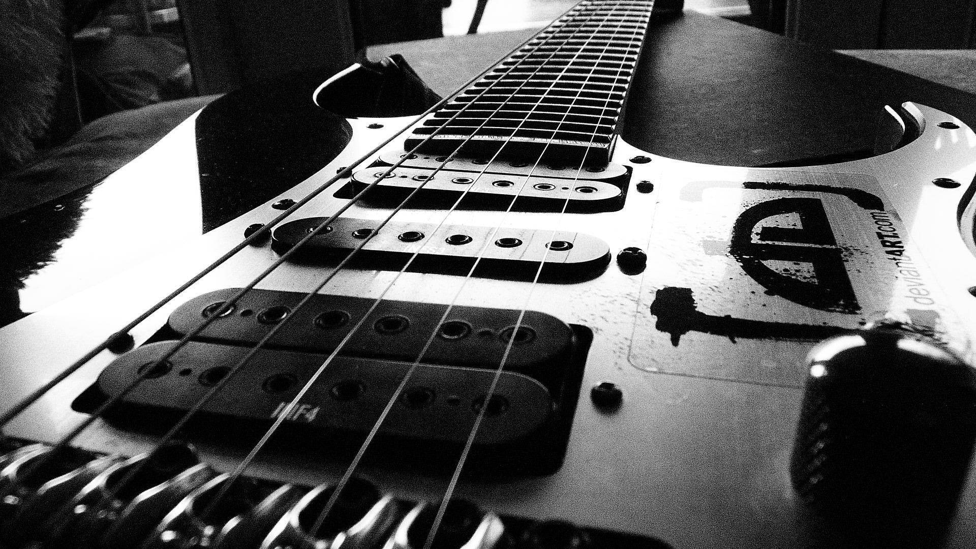 guitar, black and white, close-up, Full HD Desktop Wallpaper