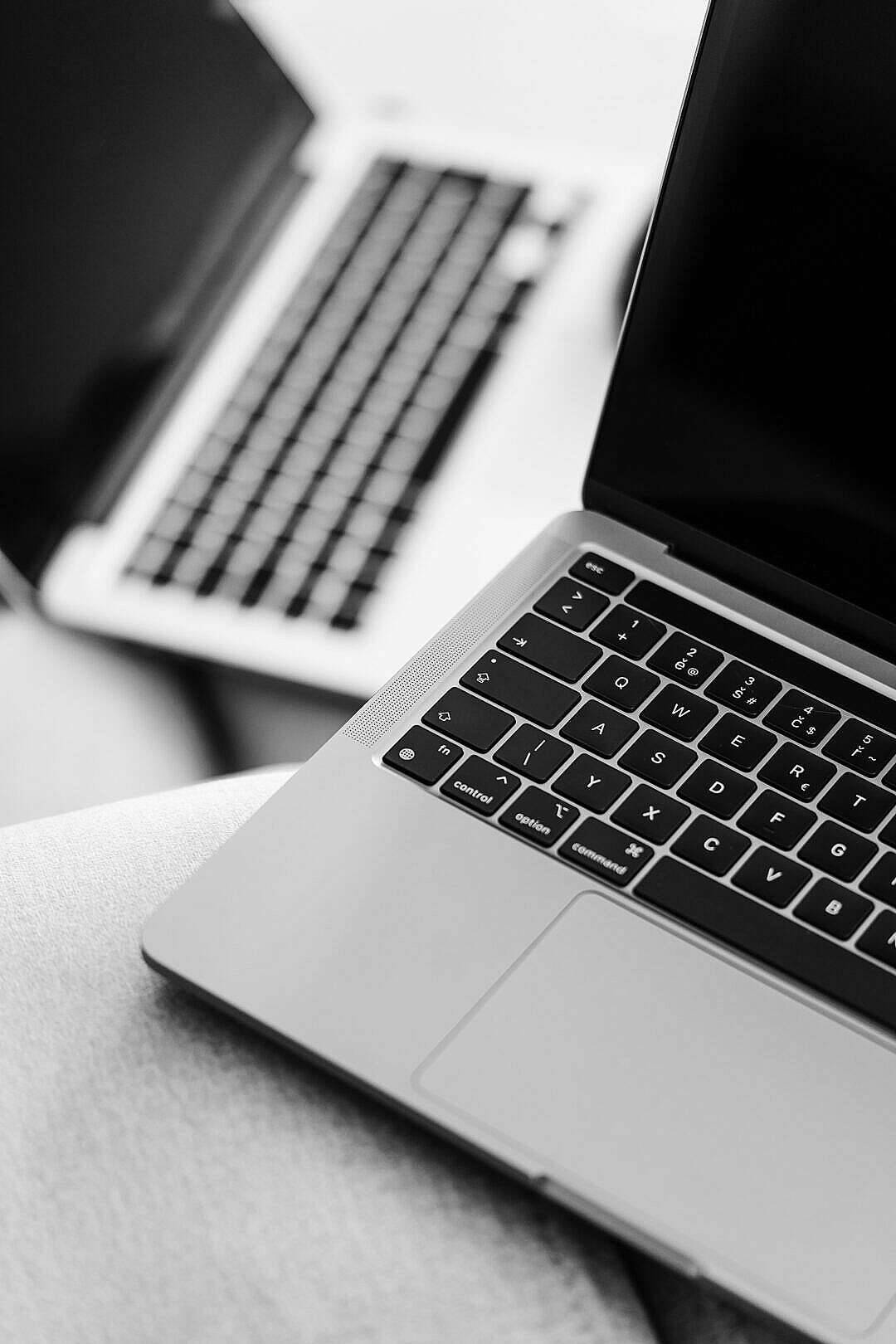 black and white HD laptops, silver laptop keyboard, textured surface, HD Phone Wallpaper