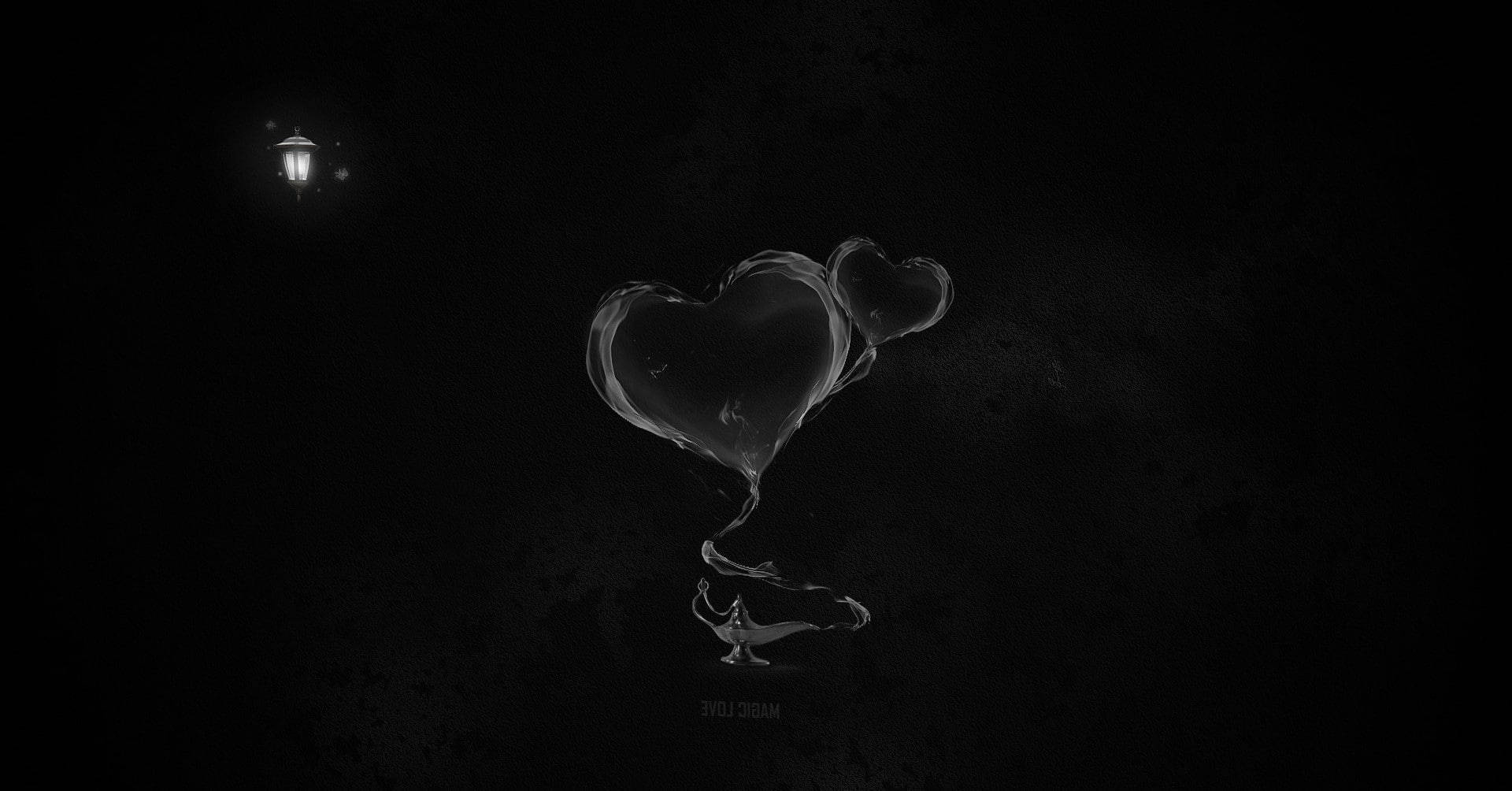 Black And White Heart, heart-shaped balloons, darkness, Full HD Desktop Wallpaper