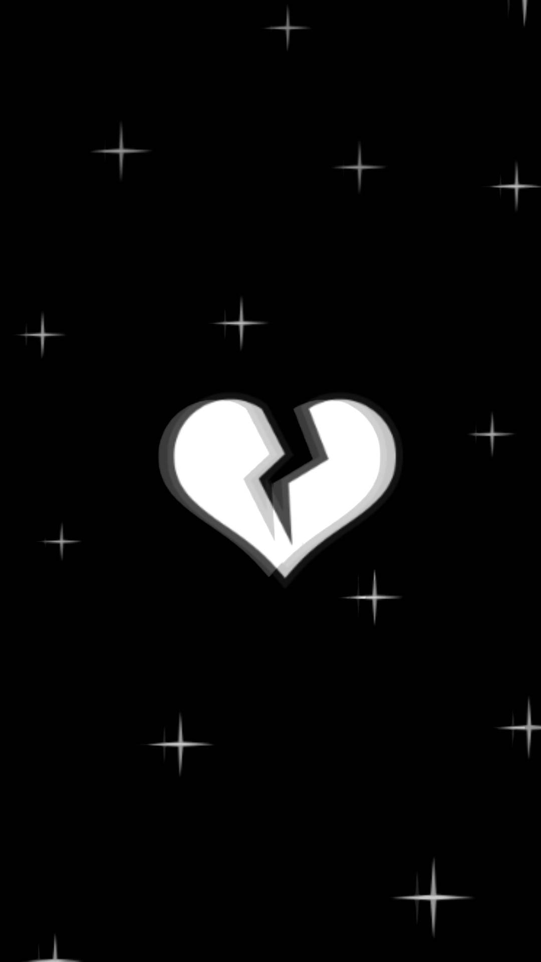 Broken Black And White Heart, white broken heart icon, black background, Full HD Phone Wallpaper