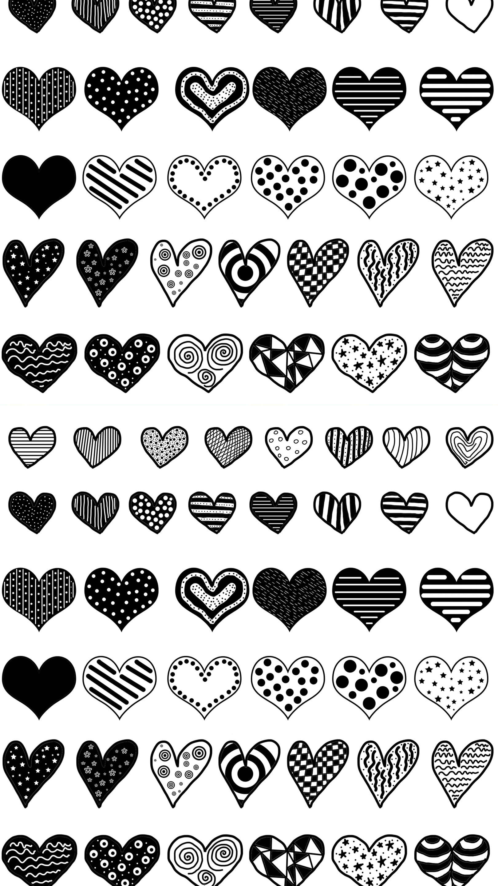 Black And White Heart, stripes, dots, 2K Phone Wallpaper