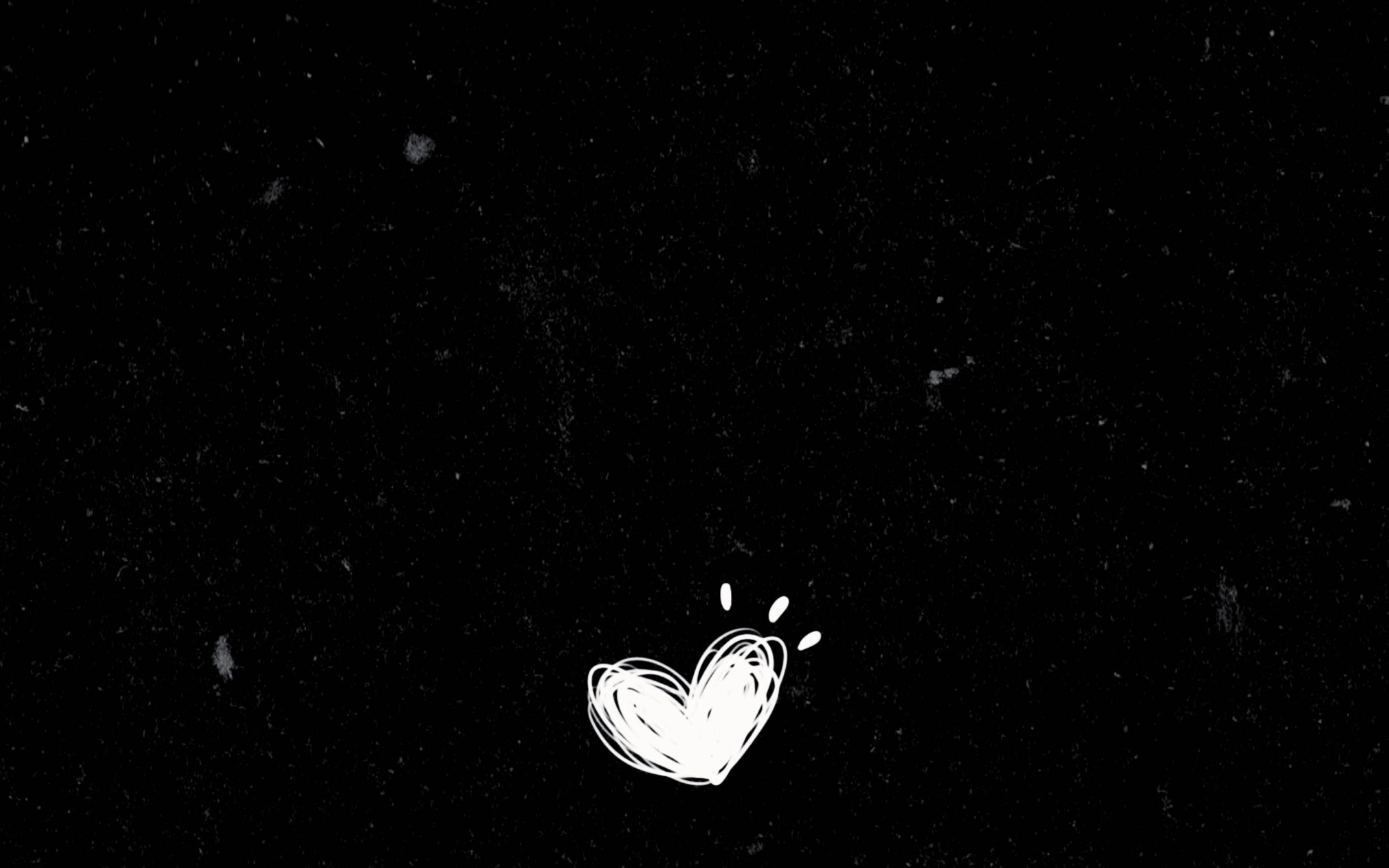 Scribbled Black And White Heart, white scribbled heart, textured black background, 2K Desktop Wallpaper