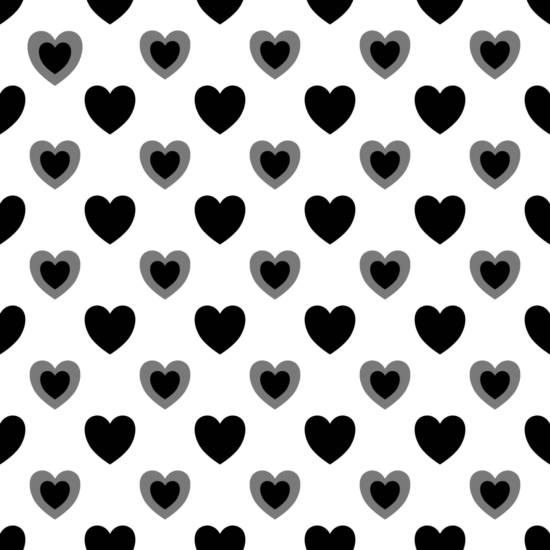 black and white hearts, white background, seamless pattern, Full HD Desktop Wallpaper