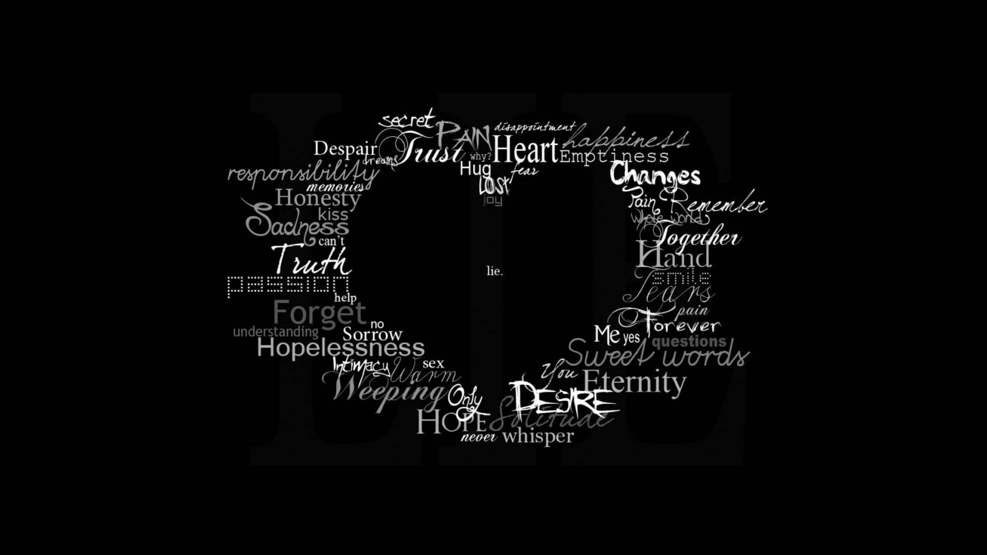 Black And White Heart, cursive, script, Full HD Desktop Wallpaper