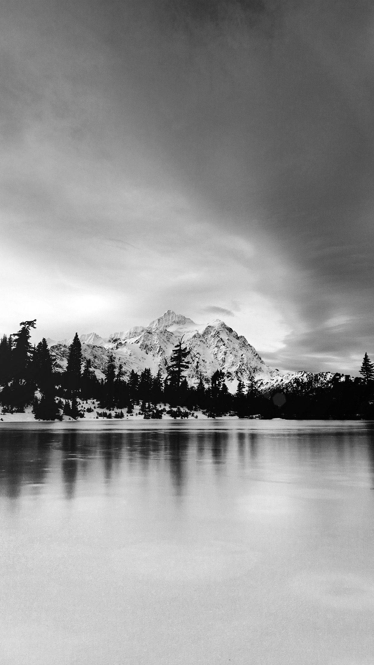 Black And White iPhone, lake view, snowcapped mountain, Full HD Phone Wallpaper