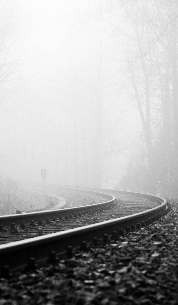 Black And White iPhone, railroad, winding railway track, HD Phone Wallpaper