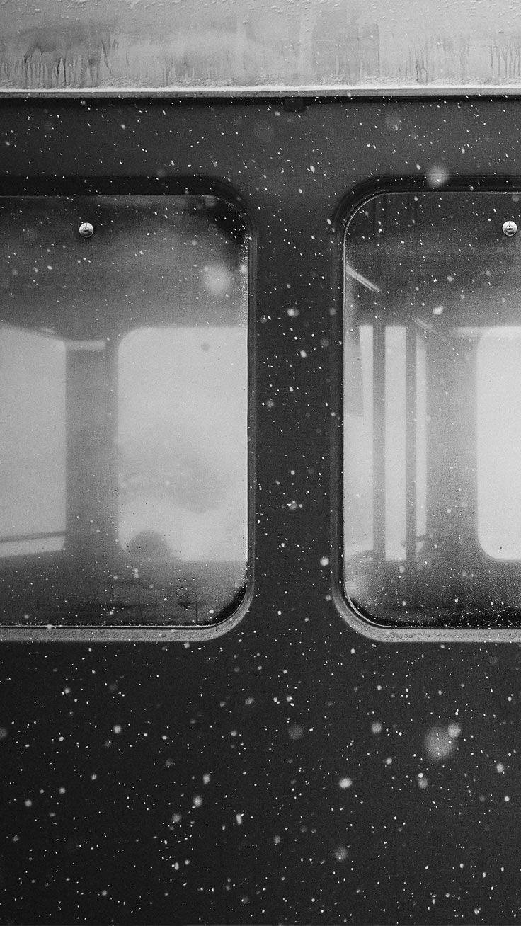 black and white iPhone, train window, snowflakes, HD Phone Wallpaper
