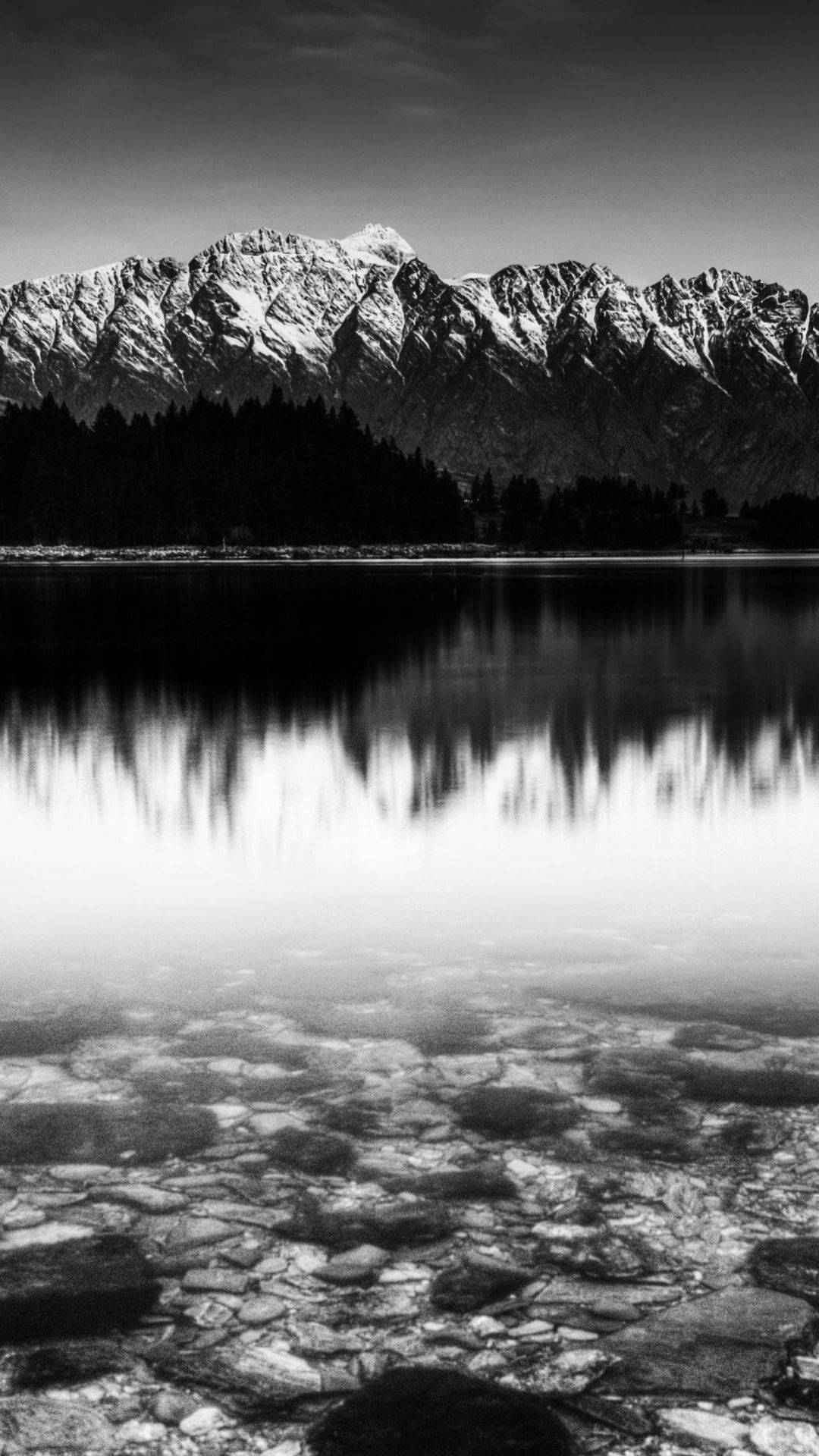 Black And White iPhone, mountain ridge, snow-capped mountains, Full HD Phone Wallpaper