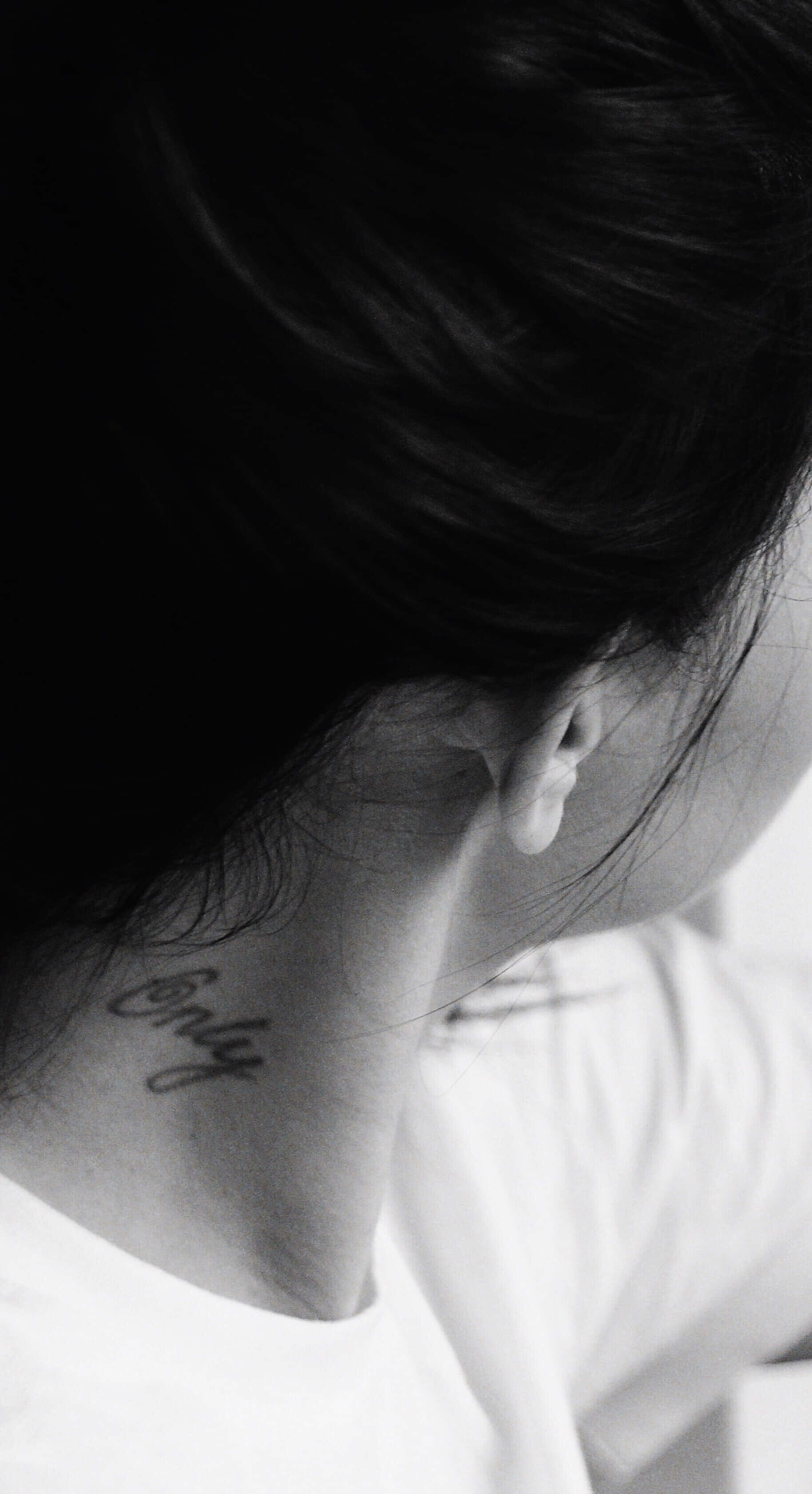 only, cursive tattoo, neck, 2K Phone Wallpaper