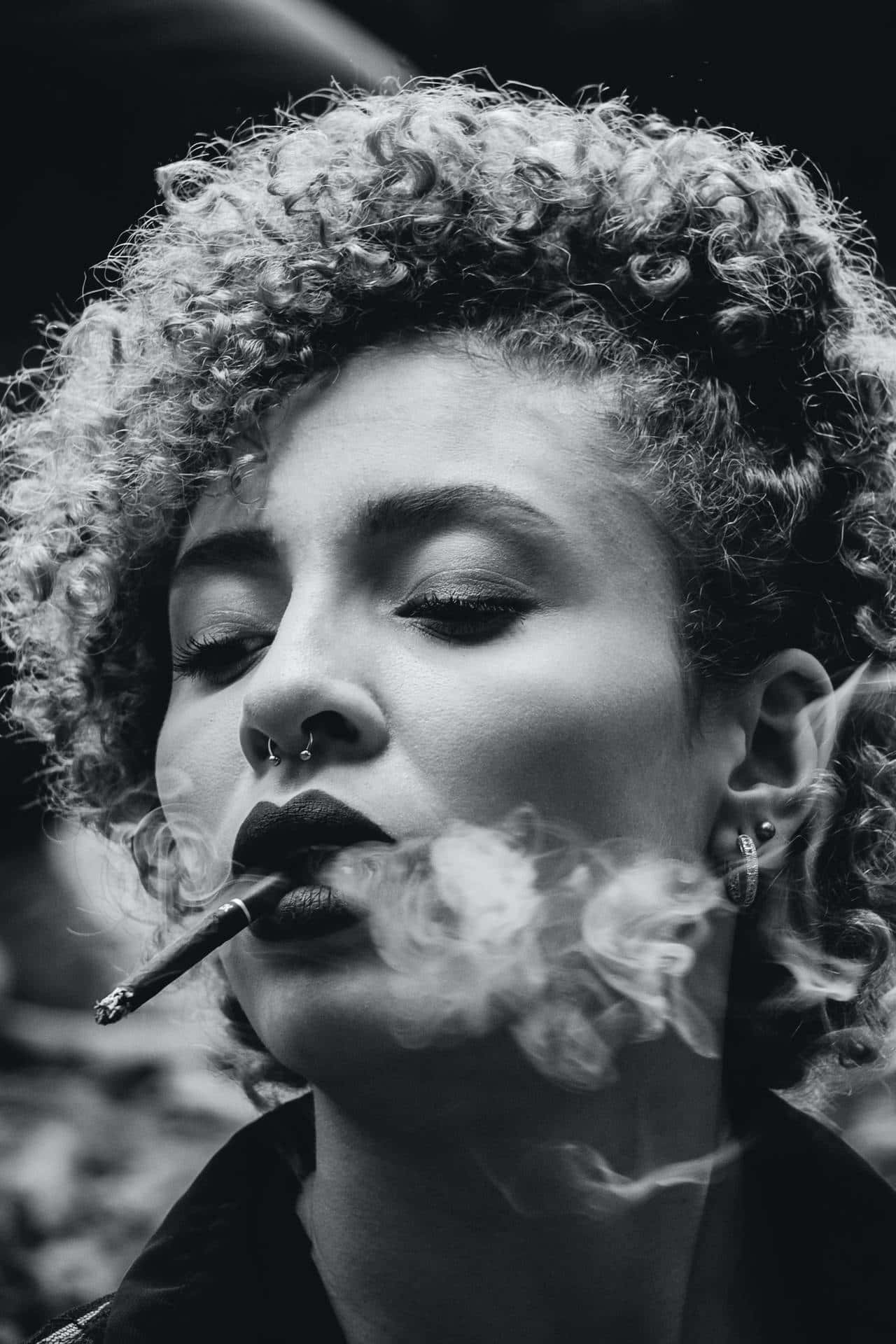 curly hair, woman, cigarette, Full HD Phone Wallpaper