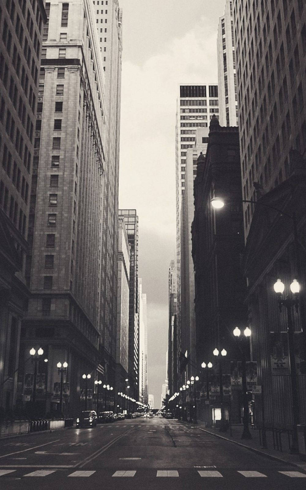 black and white iPhone, wet city street, towering skyscrapers, HD Phone Wallpaper