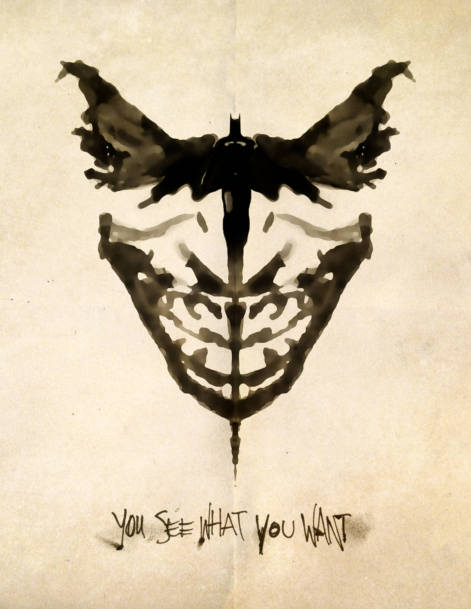 Black And White Joker Mask, ink blot, bat, Full HD Phone Wallpaper