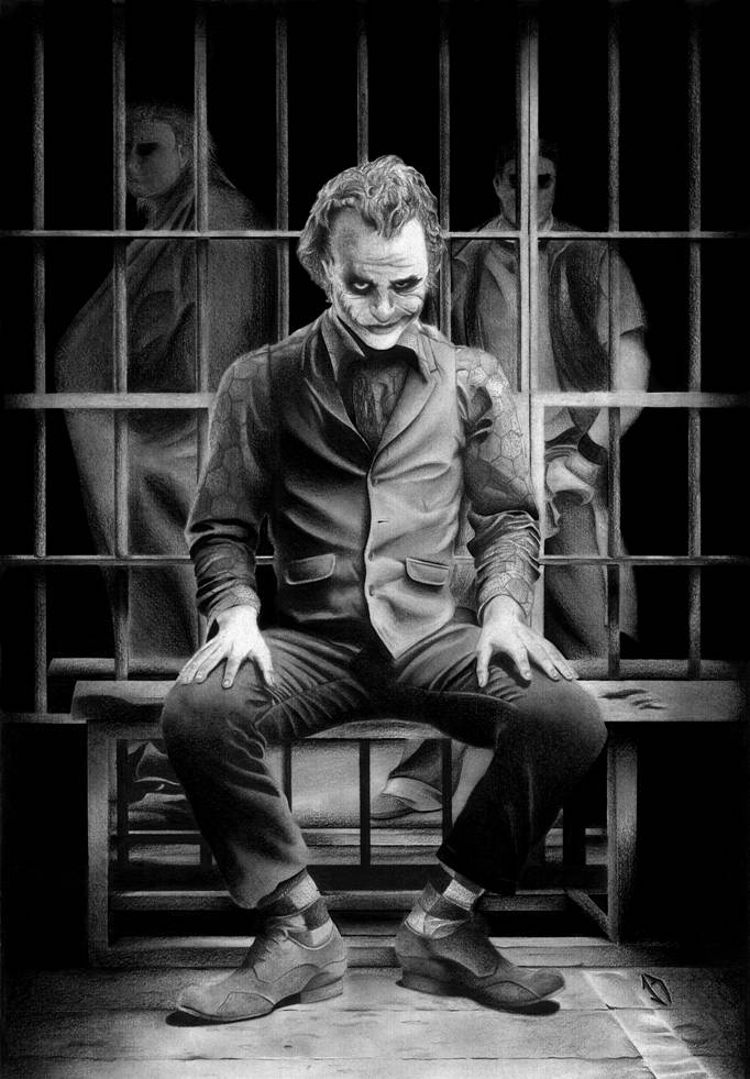 Black And White Joker, prison cell, barred windows, SD Phone Wallpaper
