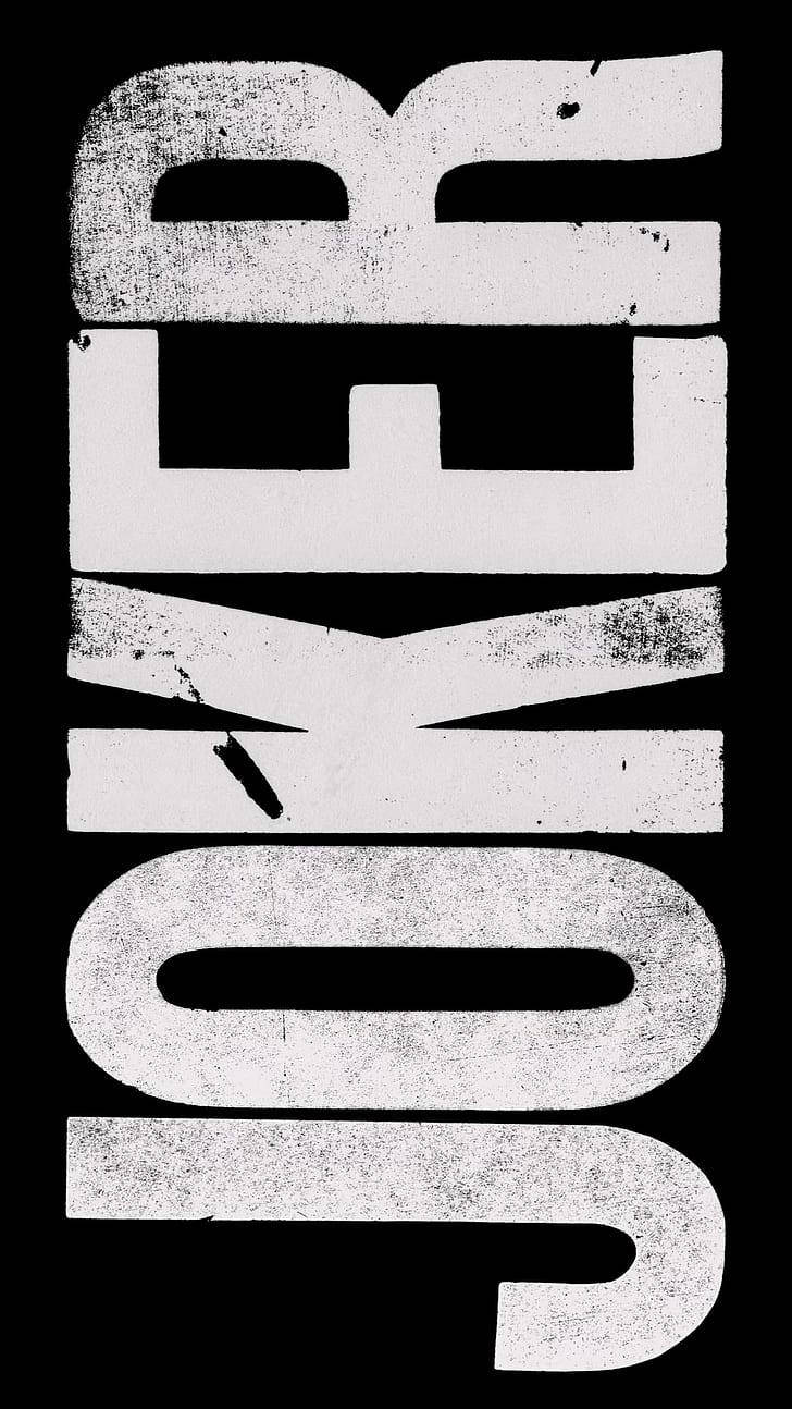 JOKER, black background, distressed white letters, HD Phone Wallpaper