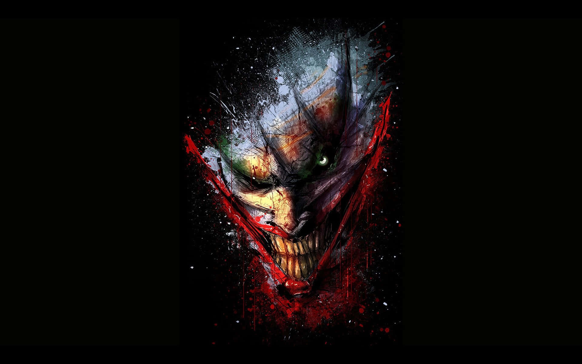Dark Joker, anime-style skull, glowing green eyes, Full HD Desktop Wallpaper