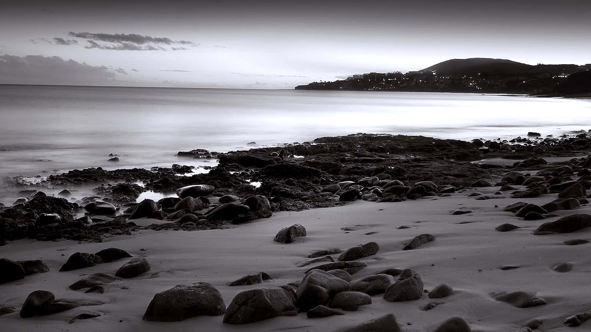 Black And White Landscape, long exposure seascape, smooth water, Full HD Desktop Wallpaper