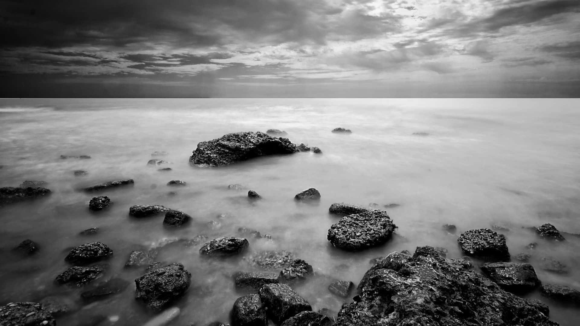 black and white landscape, 1920 x 1080, long exposure seascape, Full HD Desktop Wallpaper