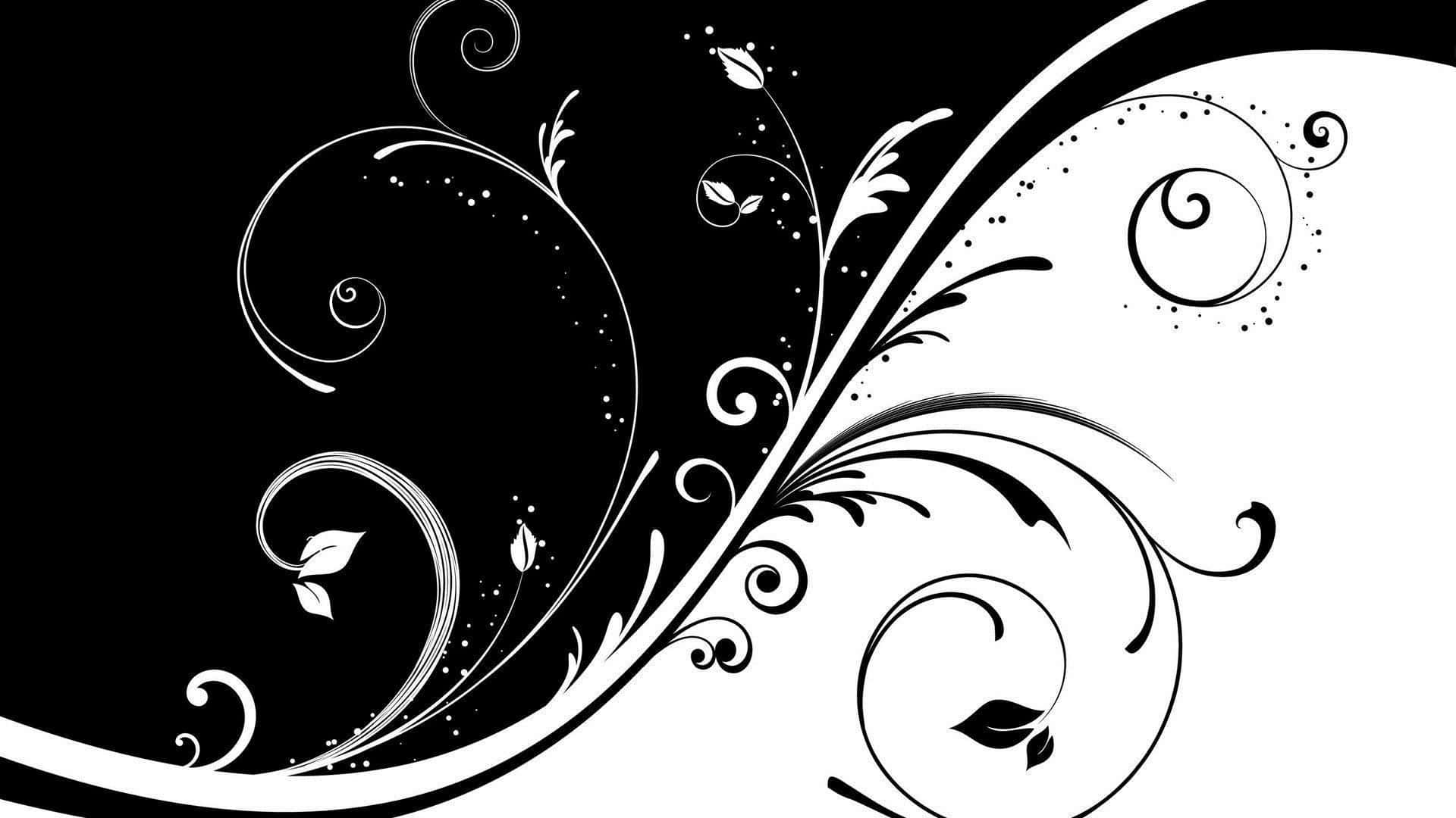 Black and White, 1920 x 1080, swirling floral vines, Full HD Desktop Wallpaper