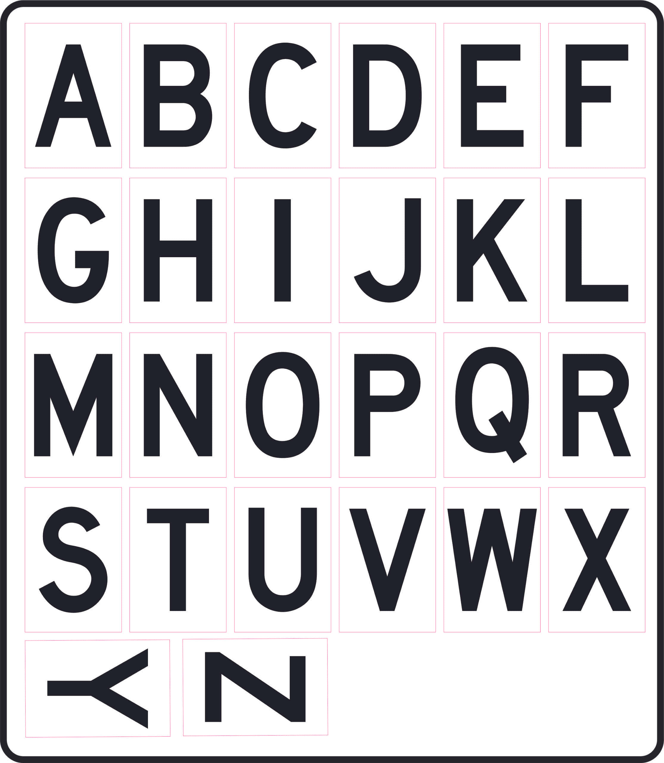 Black And White Letter, A through X, thin pink borders, 2K Phone Wallpaper