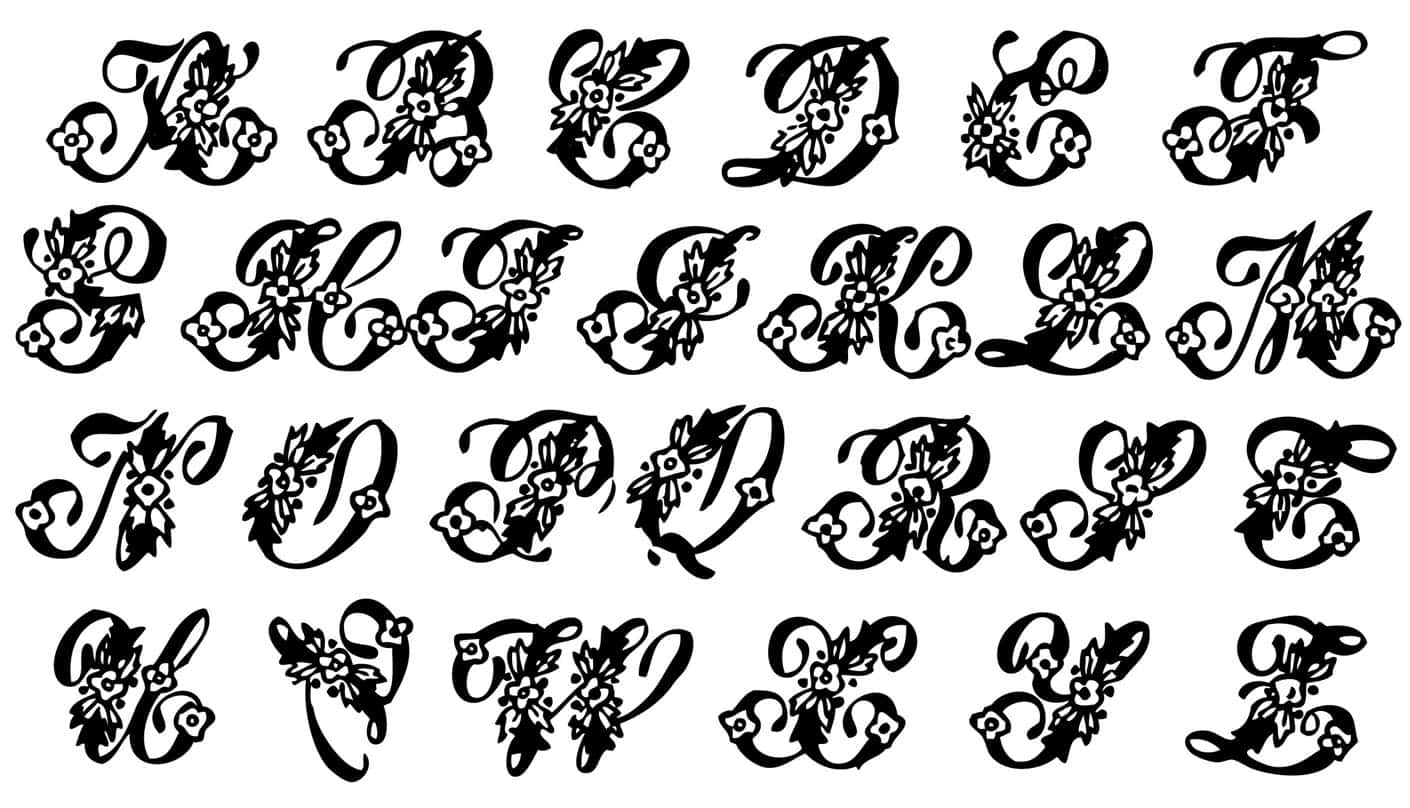 Black and White Letter, A to Z, floral ornate alphabet letters, HD Desktop Wallpaper
