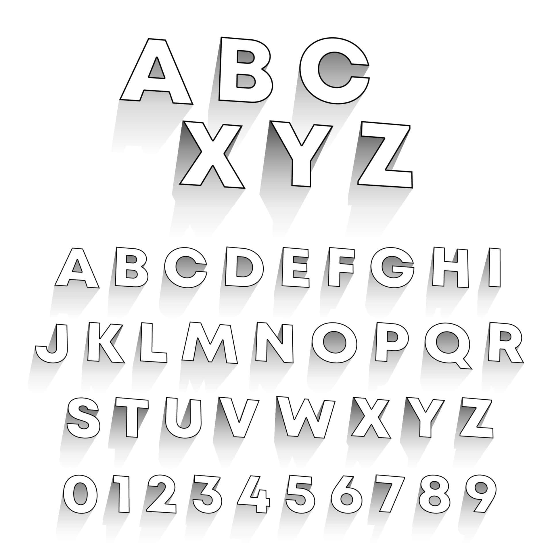Black And White Letter, white 3d letters, numbers, Full HD Desktop Wallpaper