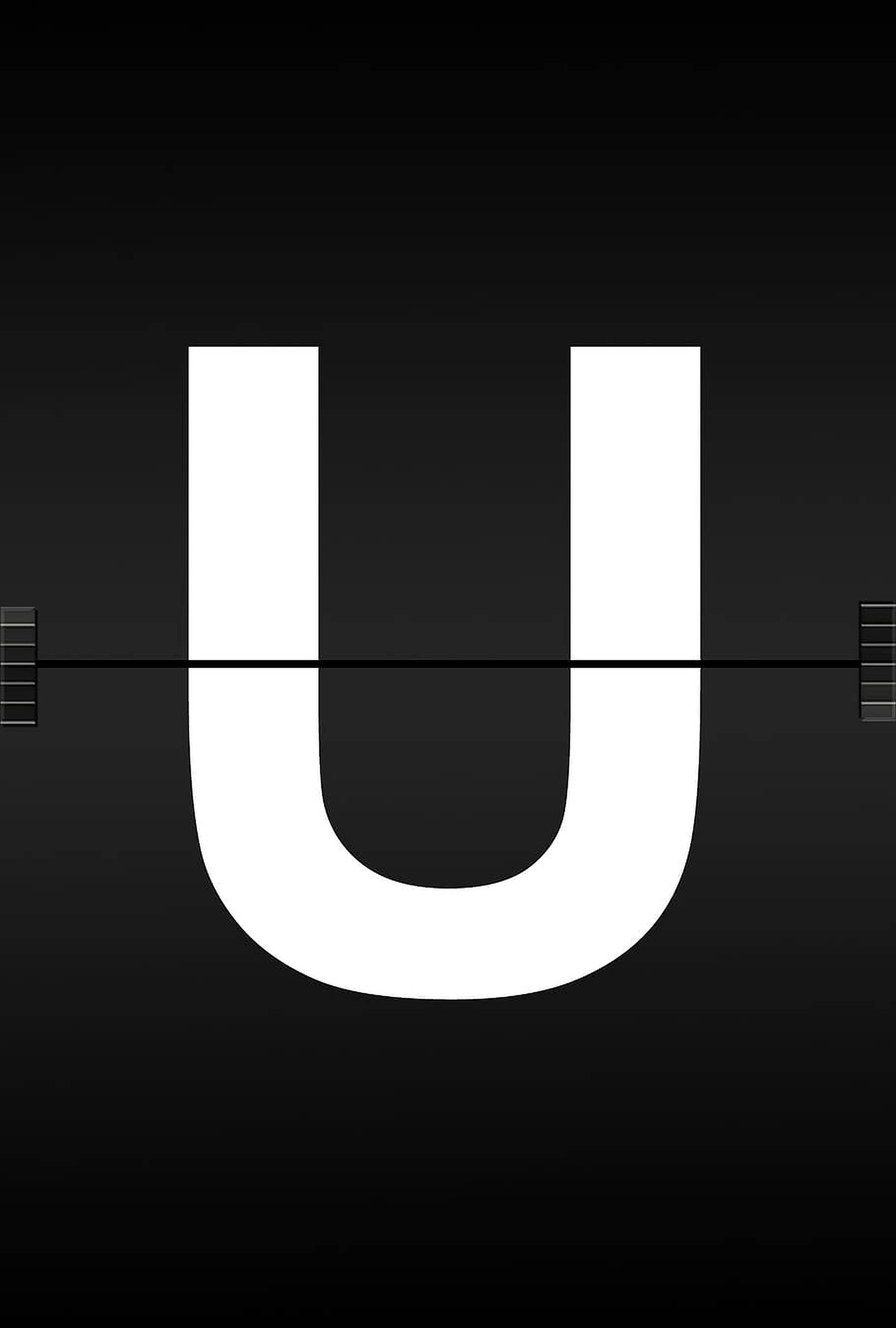 White Letter U, white uppercase U, gradient black background, 2K Phone Wallpaper