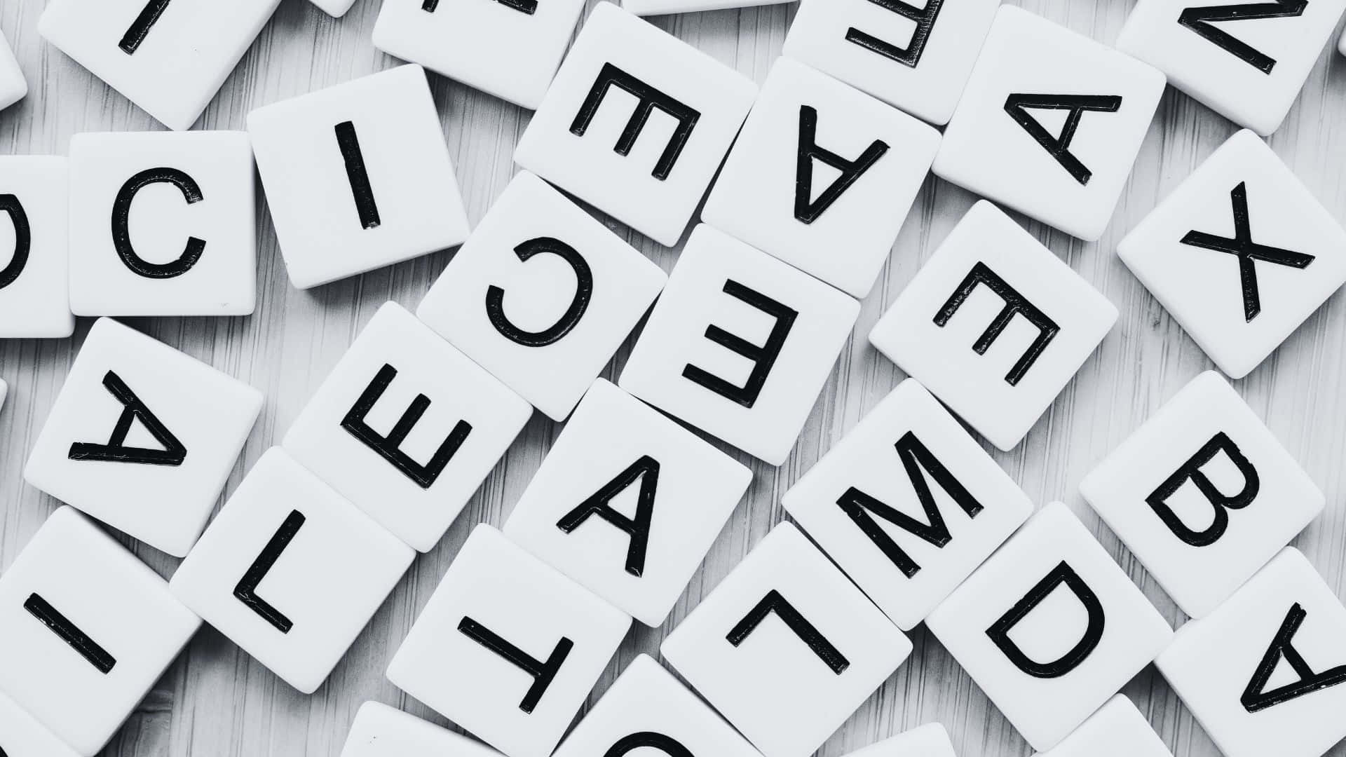 black and white word, 1920 x 1080 wallpaper, white letter tiles, Full HD Desktop Wallpaper