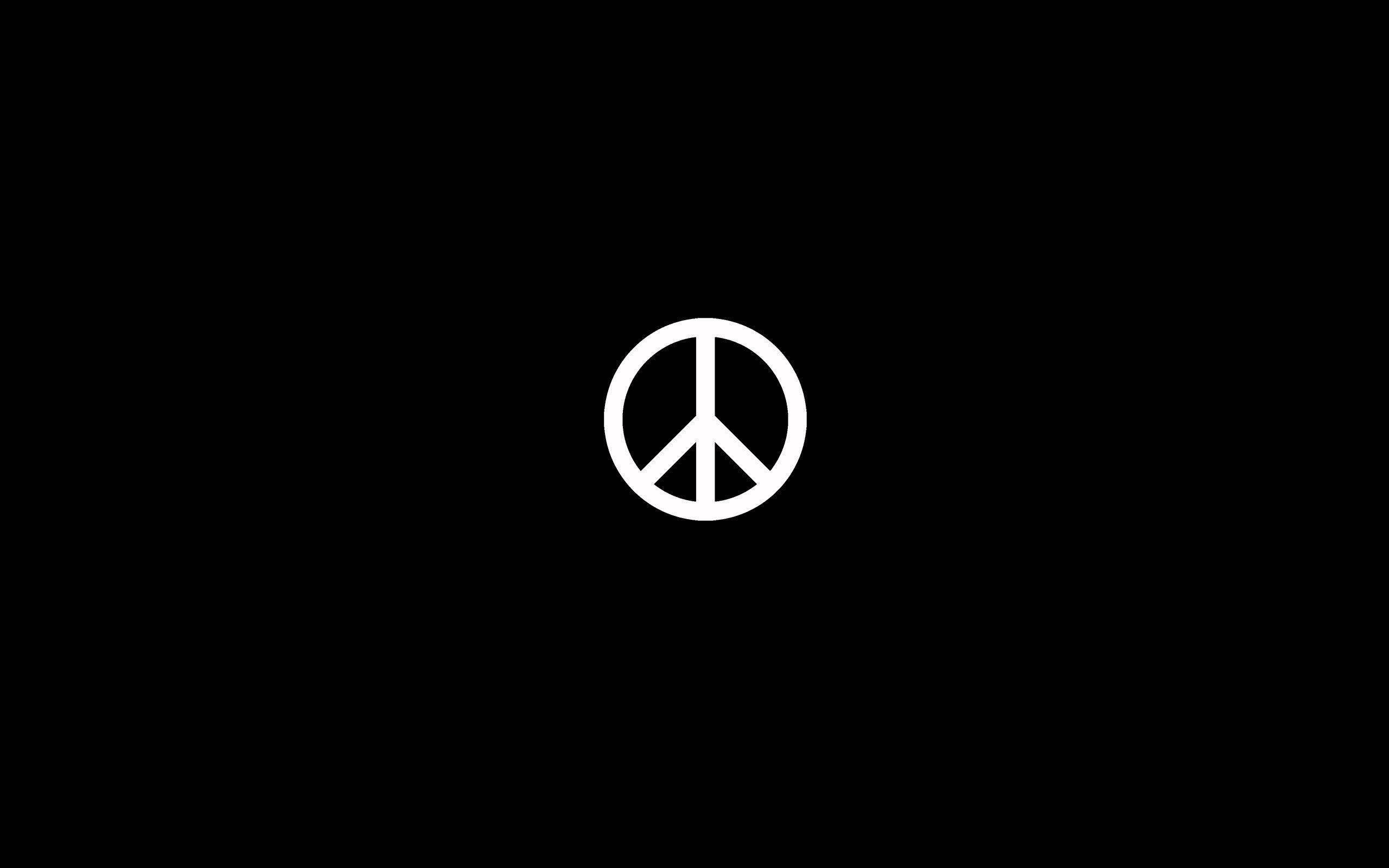 peace symbol, white, black background, 2K Desktop Wallpaper