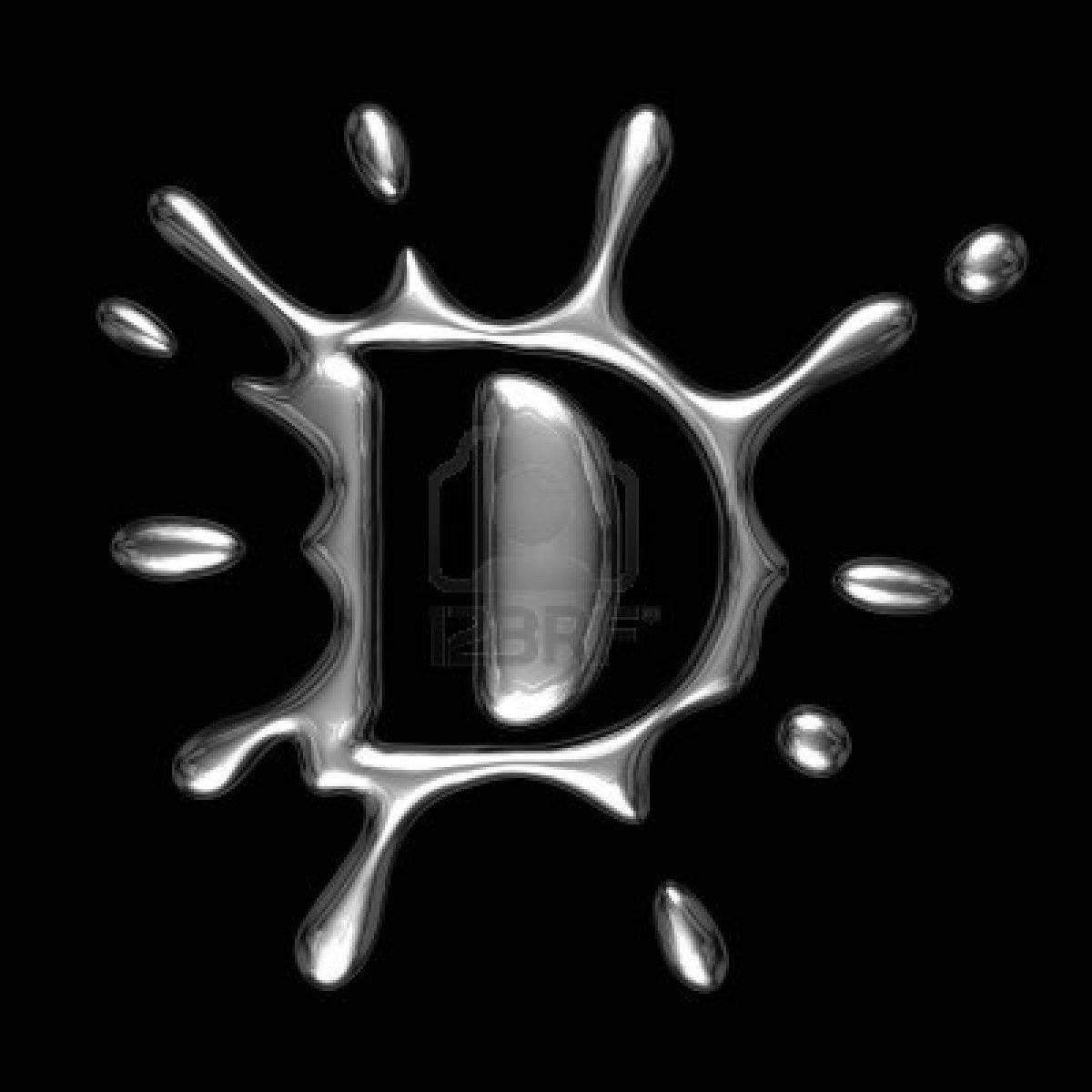 Silver Black Letter D, metallic letter D, liquid mercury, SD Desktop Wallpaper