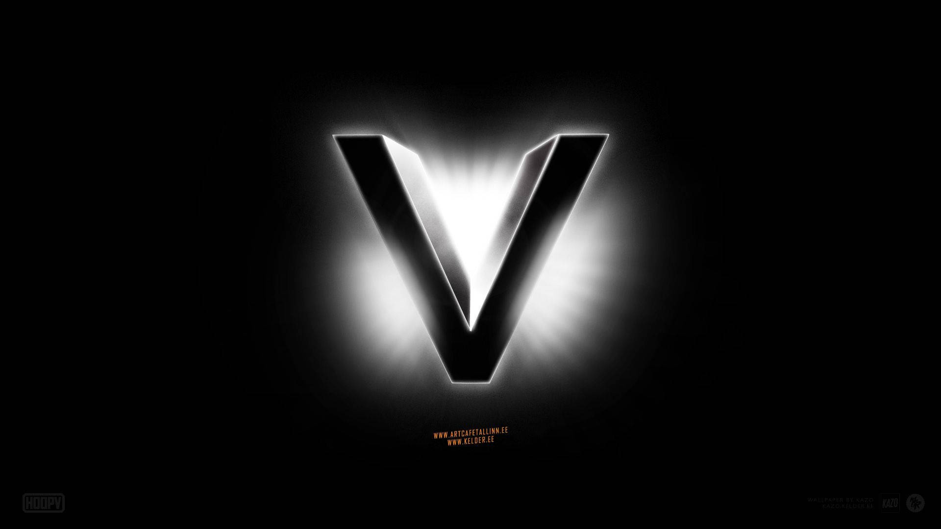 Bright Letter V, glowing white letter V, pure black background, Full HD Desktop Wallpaper