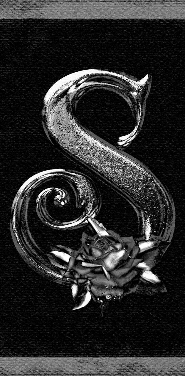silver letter S, rose, textured black background, HD Phone Wallpaper