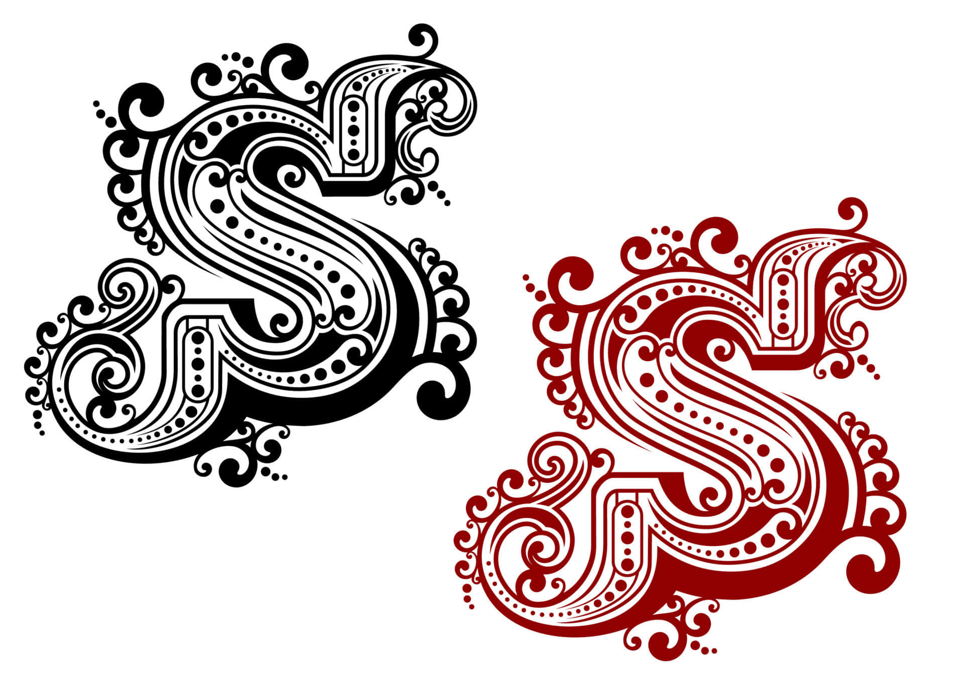 letter S, black and white, red and white, Full HD Desktop Wallpaper