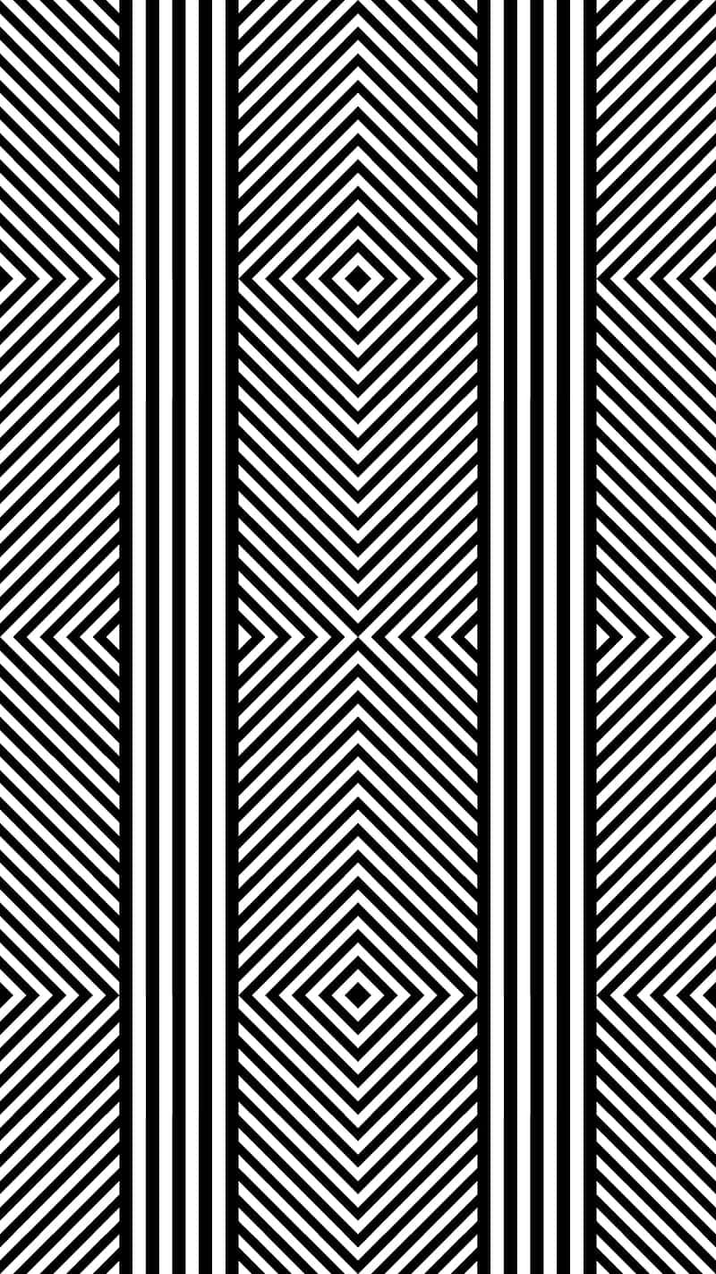geometric black white pattern, repeating diamond, stripe patterns, HD Phone Wallpaper