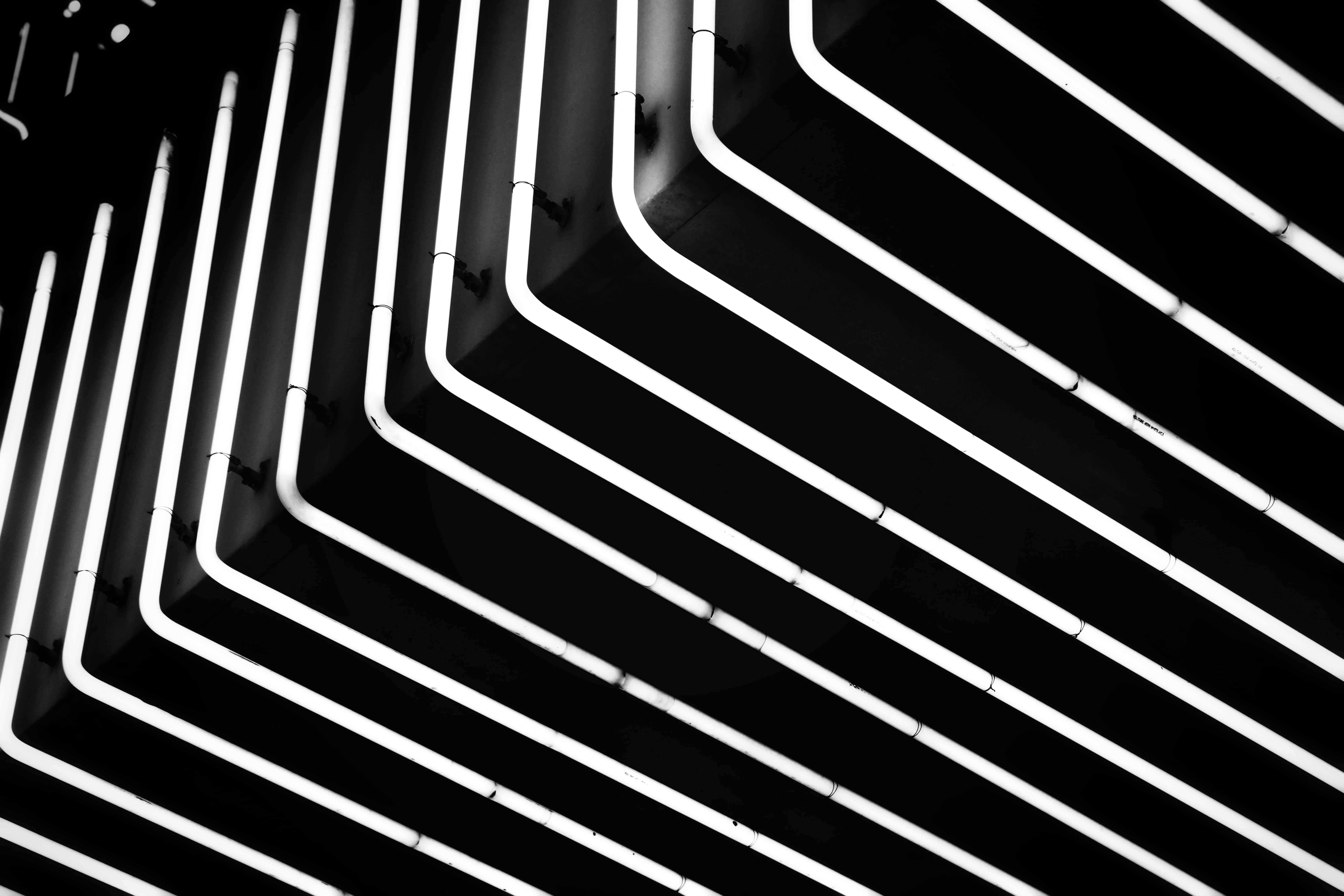 neon tubes, geometric patterns, black background, 5K Desktop Wallpaper