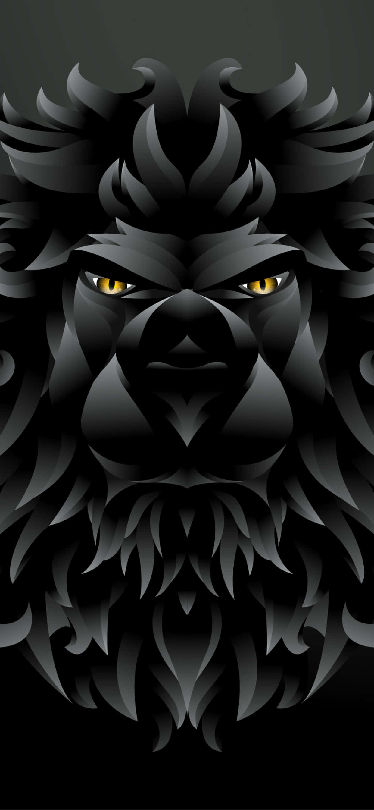 black and white lion, fierce black lion, glowing yellow eyes, 2K Phone Wallpaper