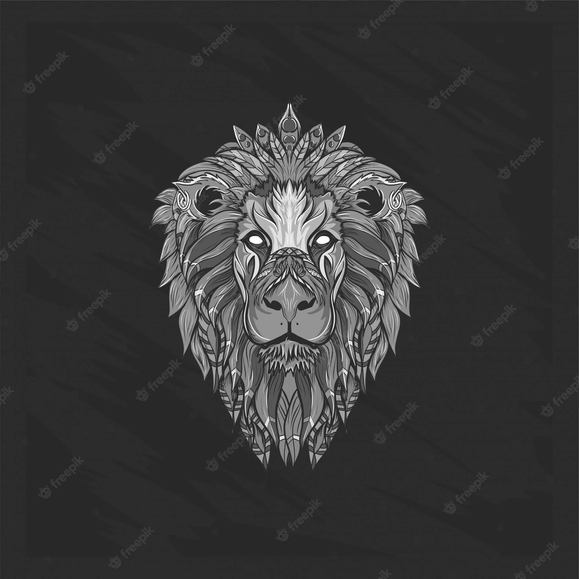 Black And White Lion, tribal patterns, crown-like mane, Full HD Desktop Wallpaper