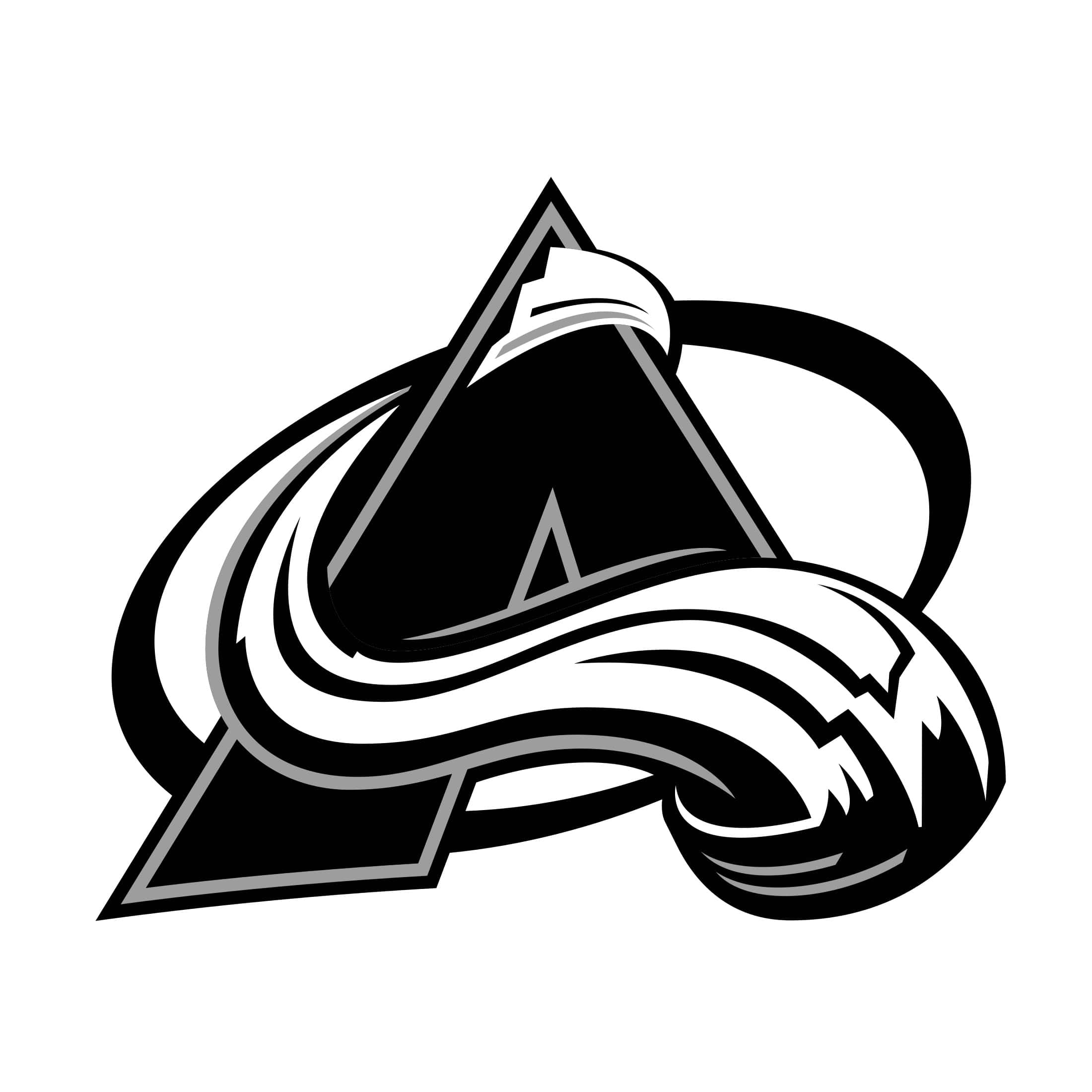 black and white logo, stylized mountain peak, flowing wave-like lines, Full HD Desktop Wallpaper