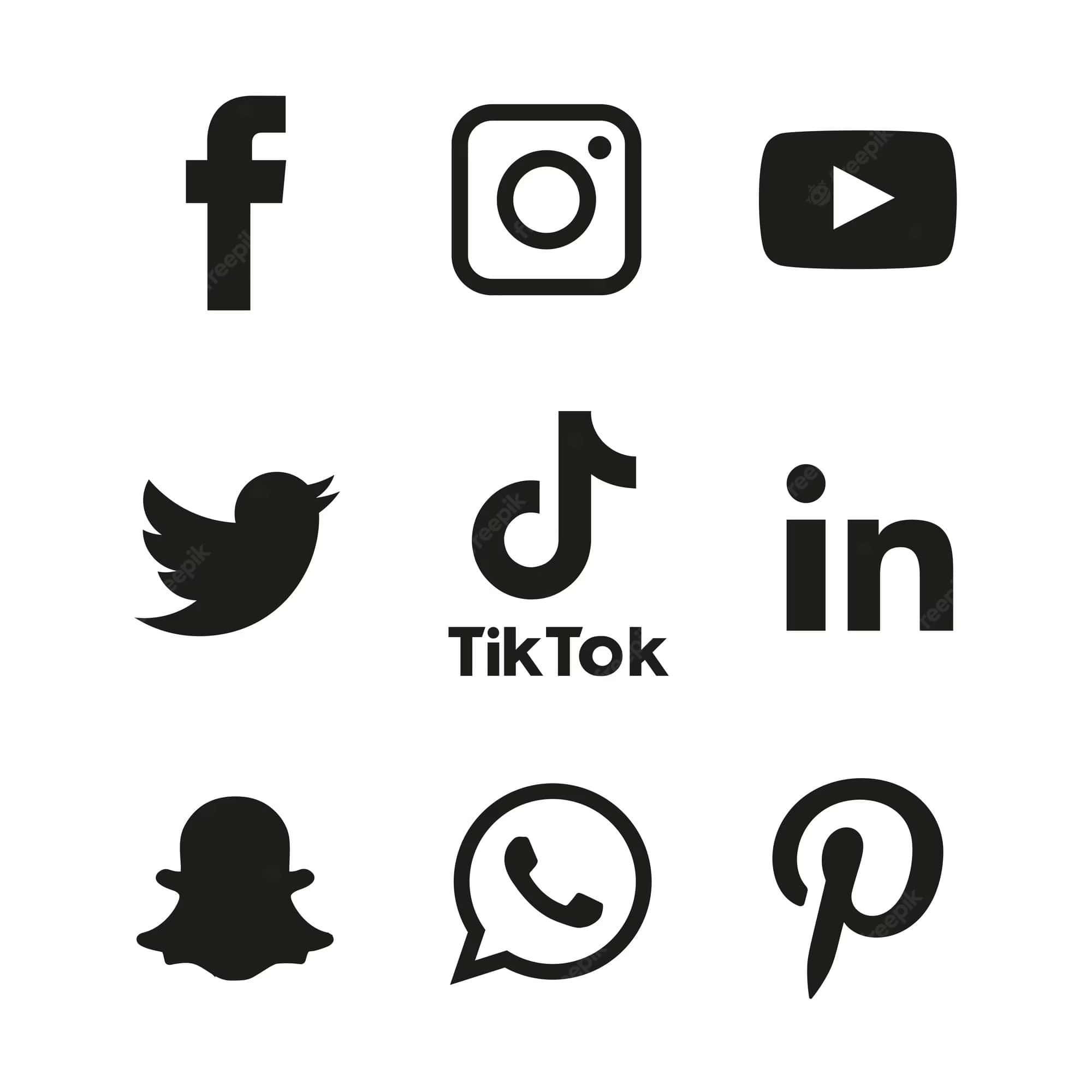 black and white logo, social media platform logos, clean white background, Full HD Desktop Wallpaper