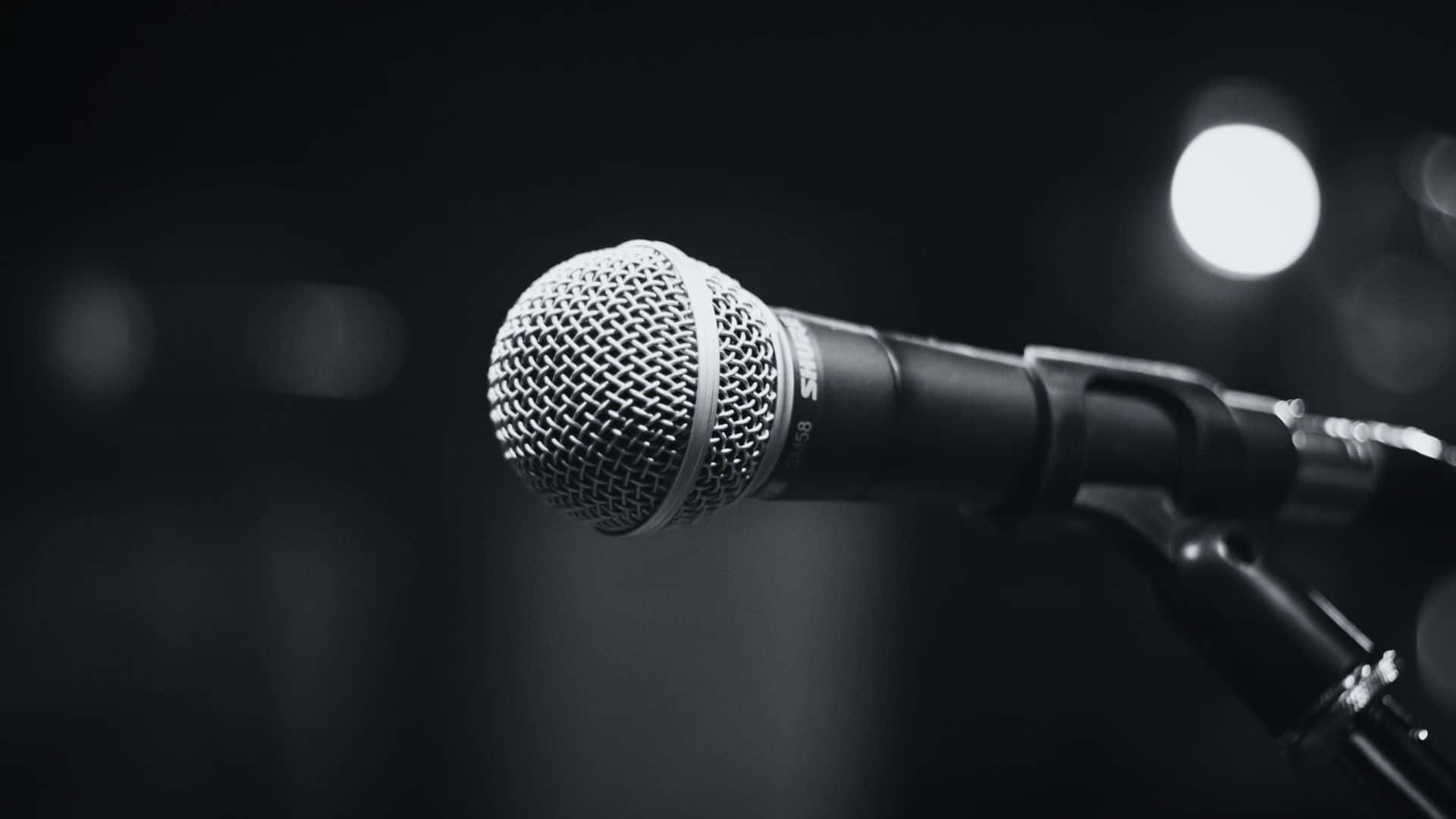 black and white music, microphone, stand, Full HD Desktop Wallpaper