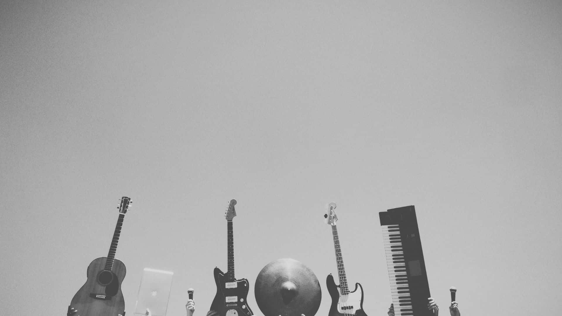 black and white music, hands, musical instruments, Full HD Desktop Wallpaper