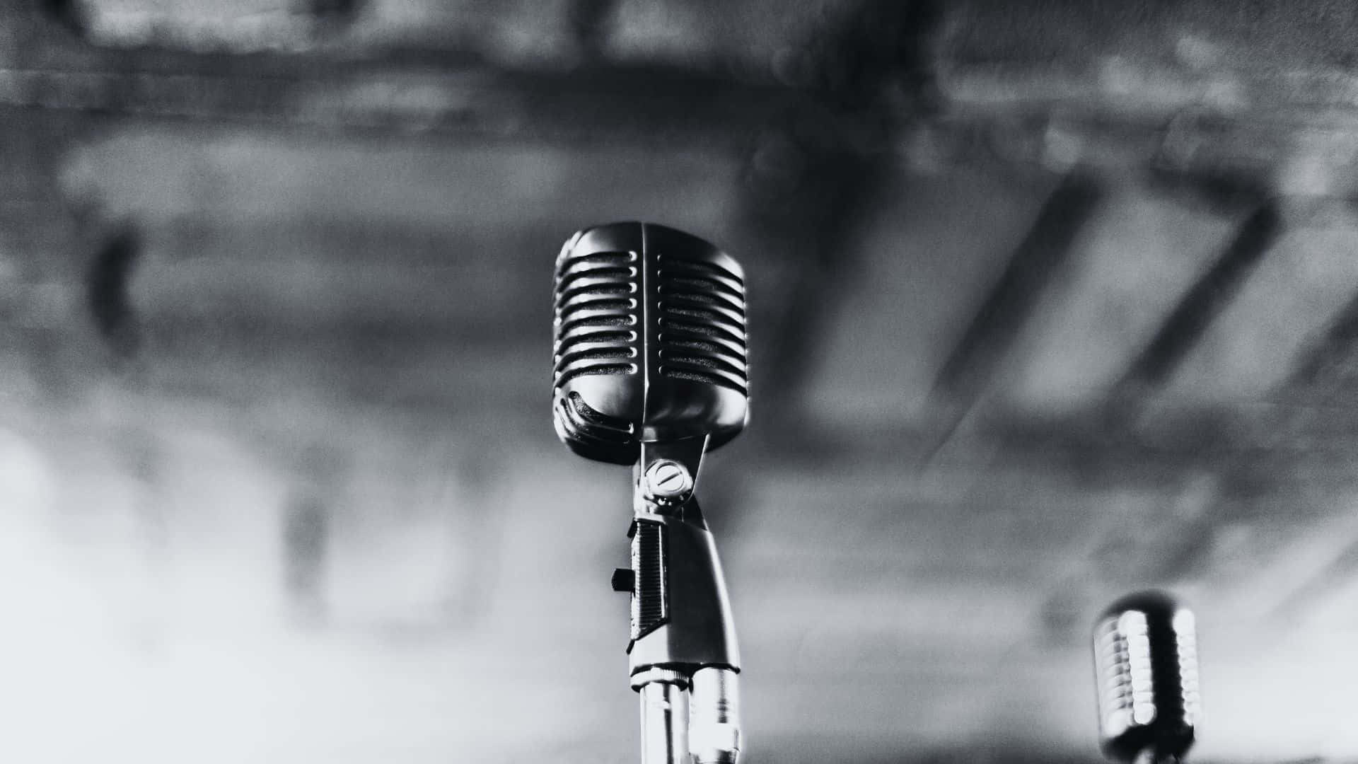 vintage ribbed microphone, piano keyboard, guitar, Full HD Desktop Wallpaper