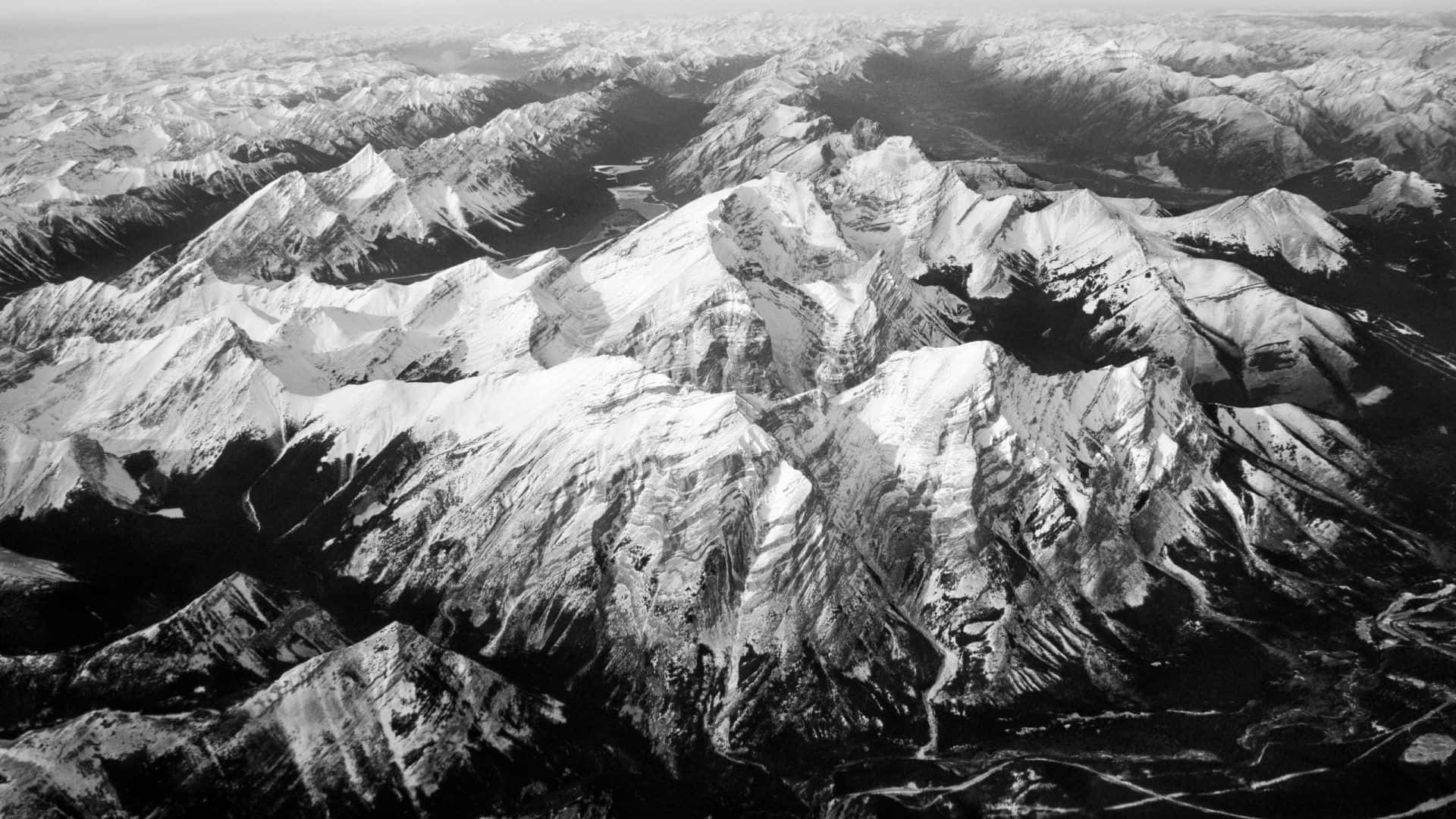 black and white nature, snowcapped mountain ranges, aerial view, Full HD Desktop Wallpaper