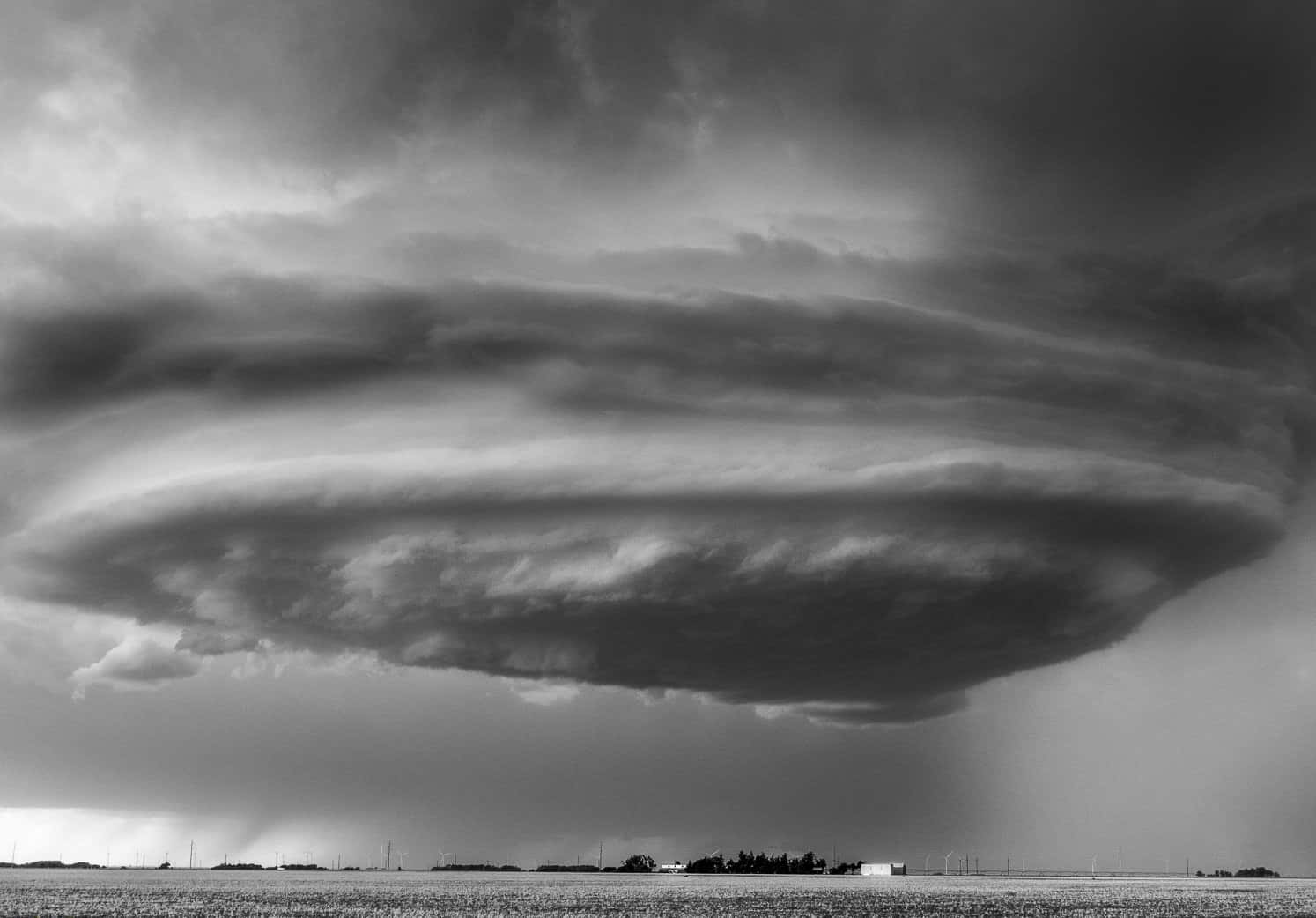 black and white storm, massive layered storm cloud, flat rural landscape, HD Desktop Wallpaper