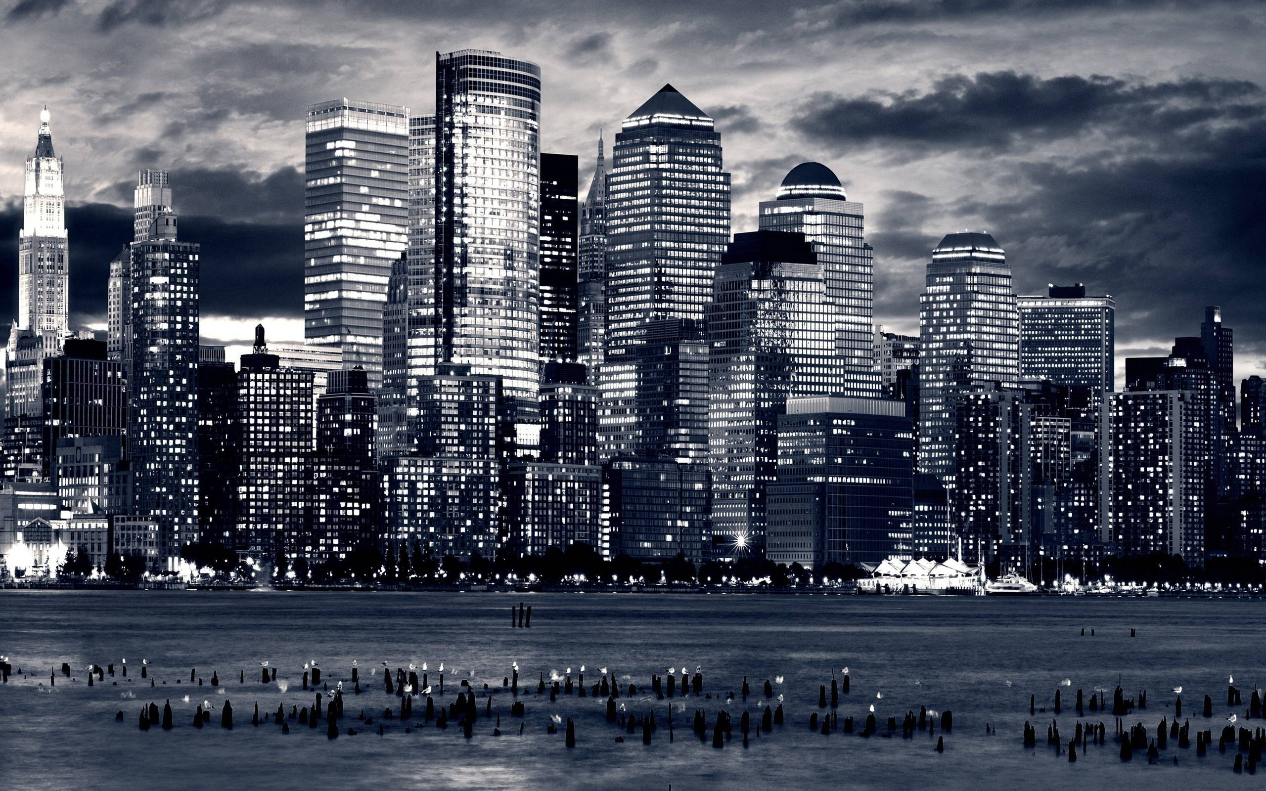 Black And White New York, dusk, skyscrapers, 2K Desktop Wallpaper