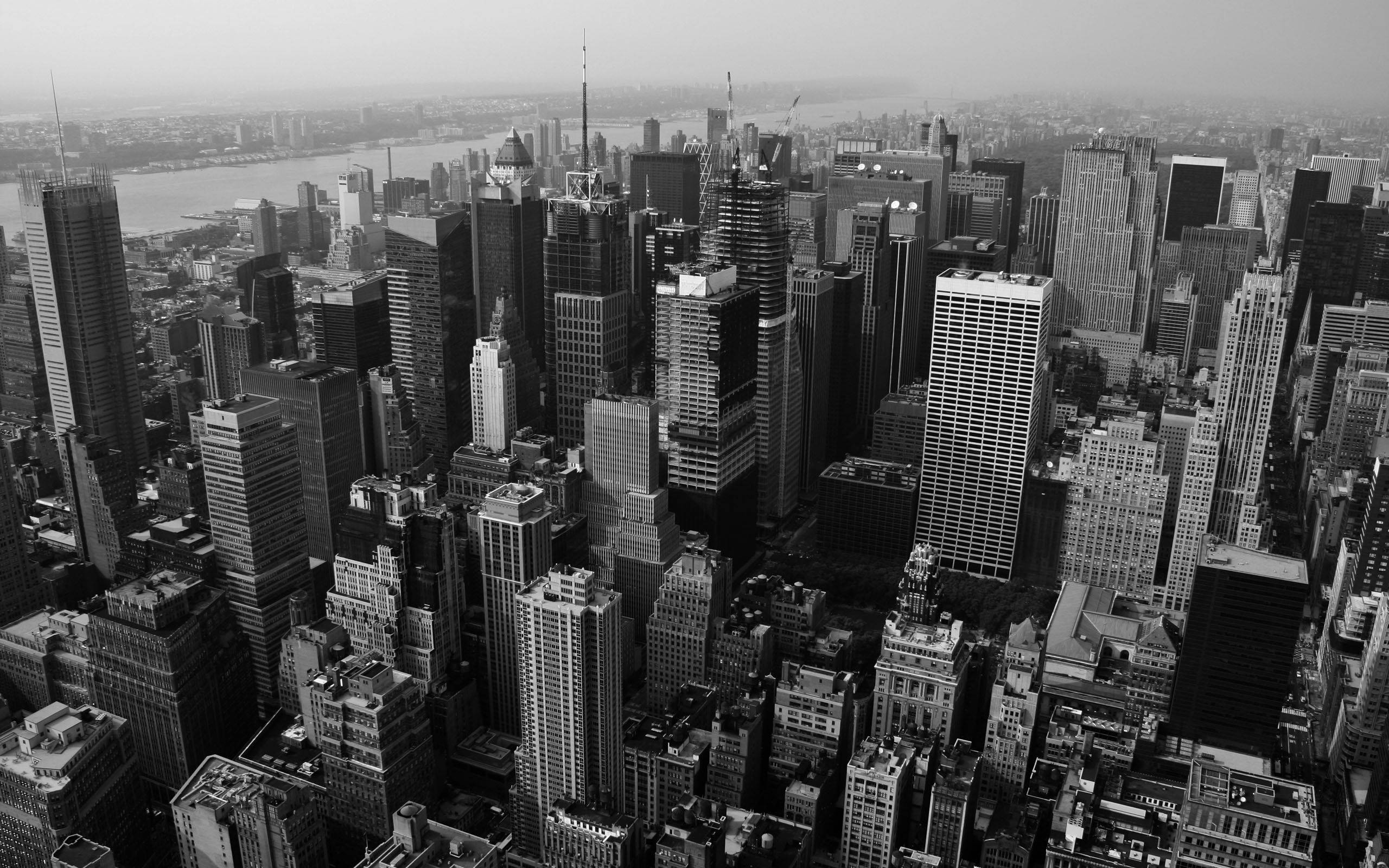 Black And White New York, skyscrapers, urban metropolis, 2K Desktop Wallpaper