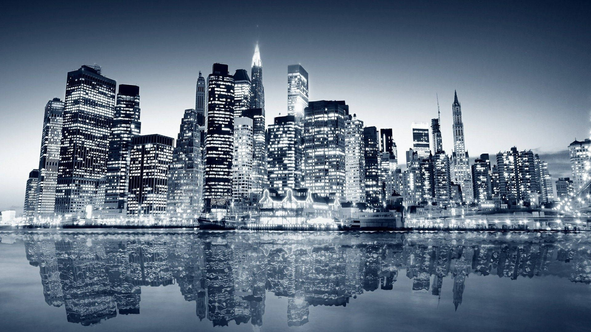 Black And White New York, dusk, skyscrapers, Full HD Desktop Wallpaper