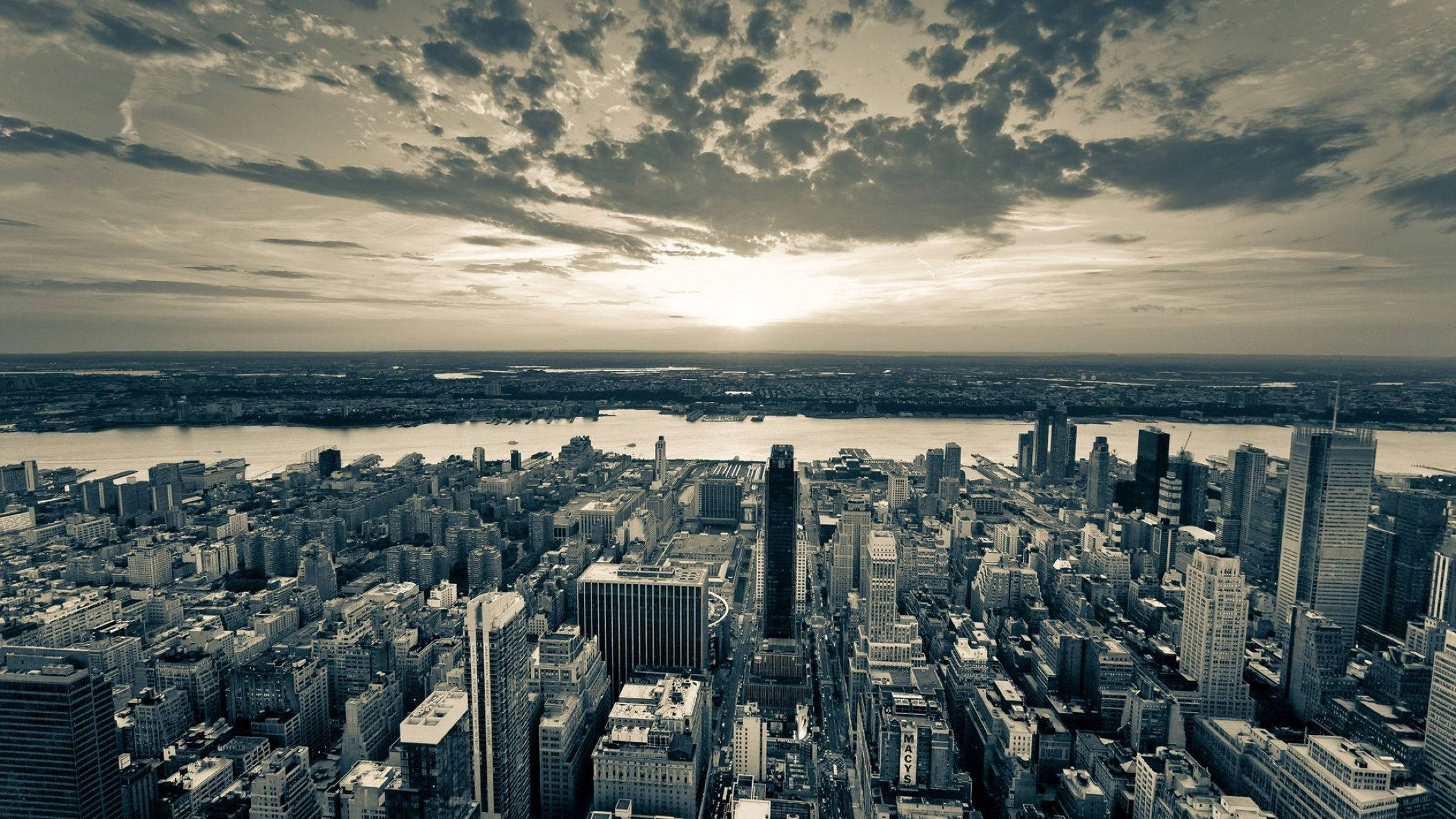 Black And White New York, sepia-toned, aerial view, Full HD Desktop Wallpaper